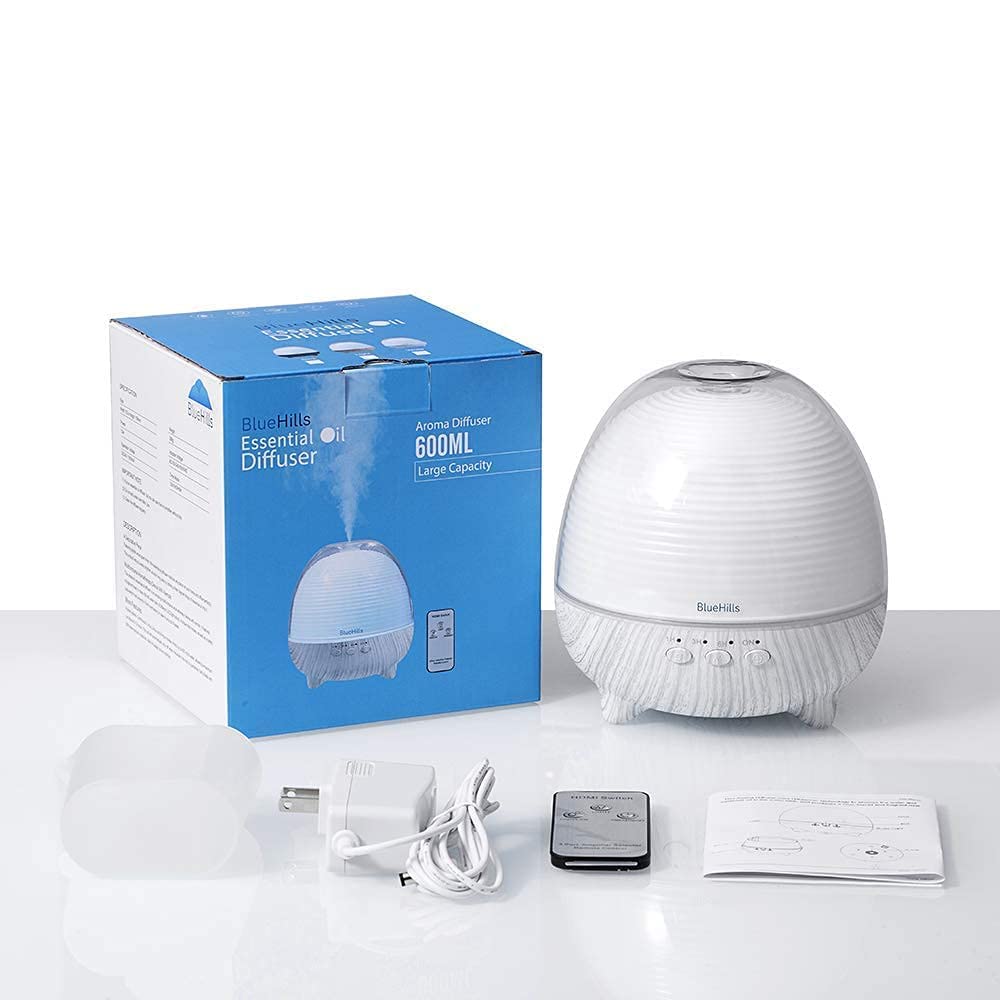 BlueHills Premium Large Essential Oil Diffuser Set - 3 Sizes (2000ML, 1000ML, 600ML) Aromatherapy Humidifier with High Mist Output, White Wood Grain Design - Perfect for Large Living Rooms, Bedrooms, and Office Spaces