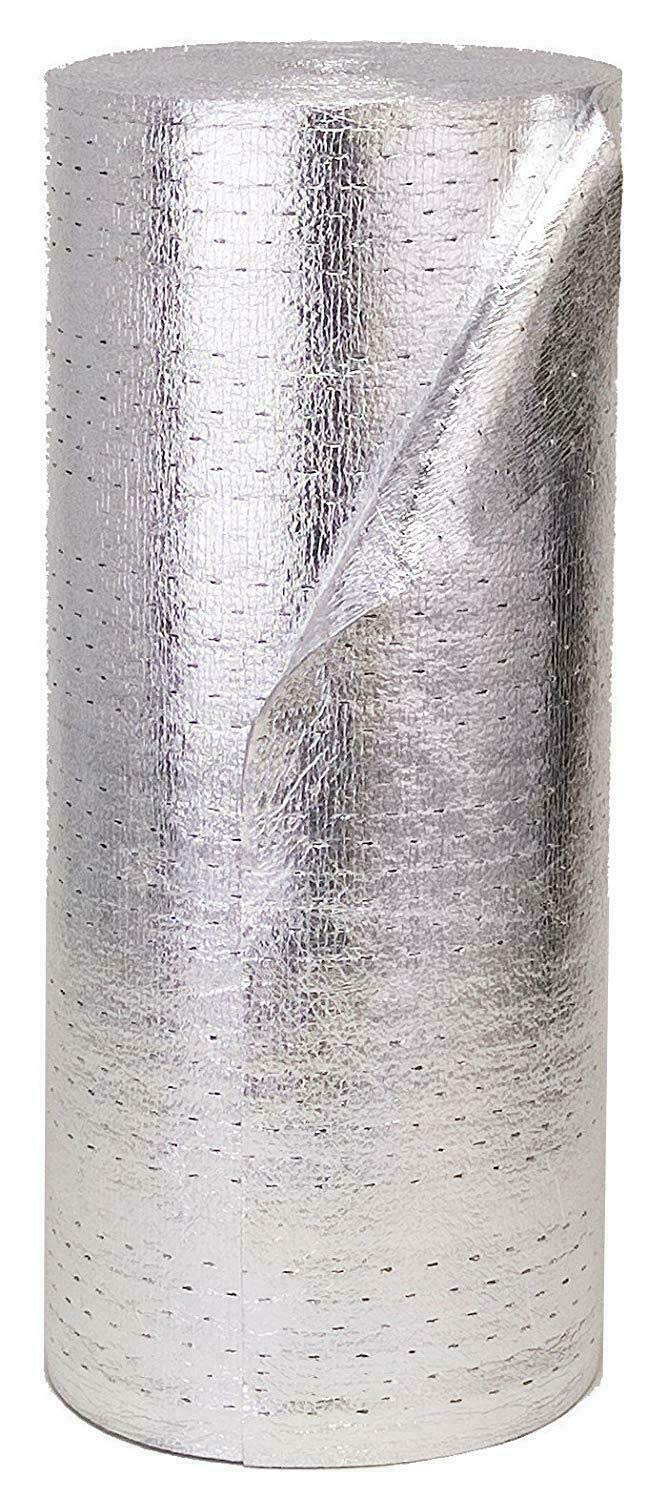 Perforated Reflective Insulation Foam Core Radiant Barrier - 1/8 Inch Thick 4ft x 50ft Roll - Heat & Sound Proofing for Attics, Garages, Sheds & Metal Buildings