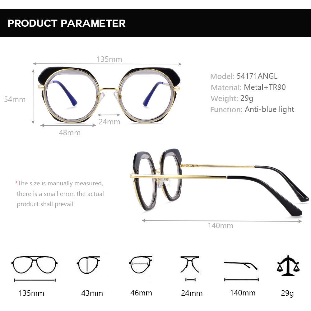 CCspace Unisex Full Rim Round TR90 Titanium Eyeglasses 54171 - Lightweight & Durable Glasses for Work, Reading & Everyday Use
