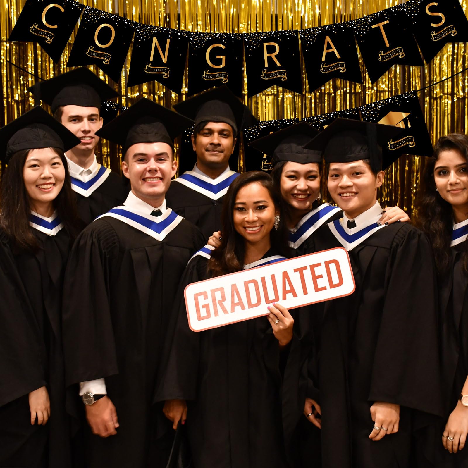 Class of 2024 Graduation Banner - Black & Gold Congrats Grad Decorations for 2024 Graduation Party, Wall Decor & Photo Backdrop - Perfect for High School & College Graduation Celebrations