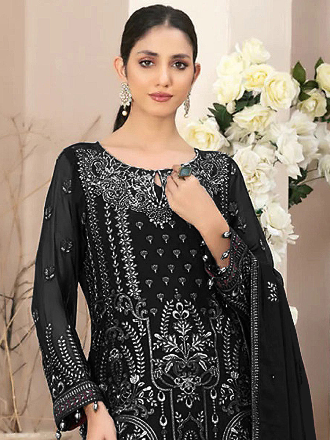 Elegant Black Designer Semi-Stitched Pant Suit with Exquisite Embroidery - Perfect for Weddings, Parties & Formal Events