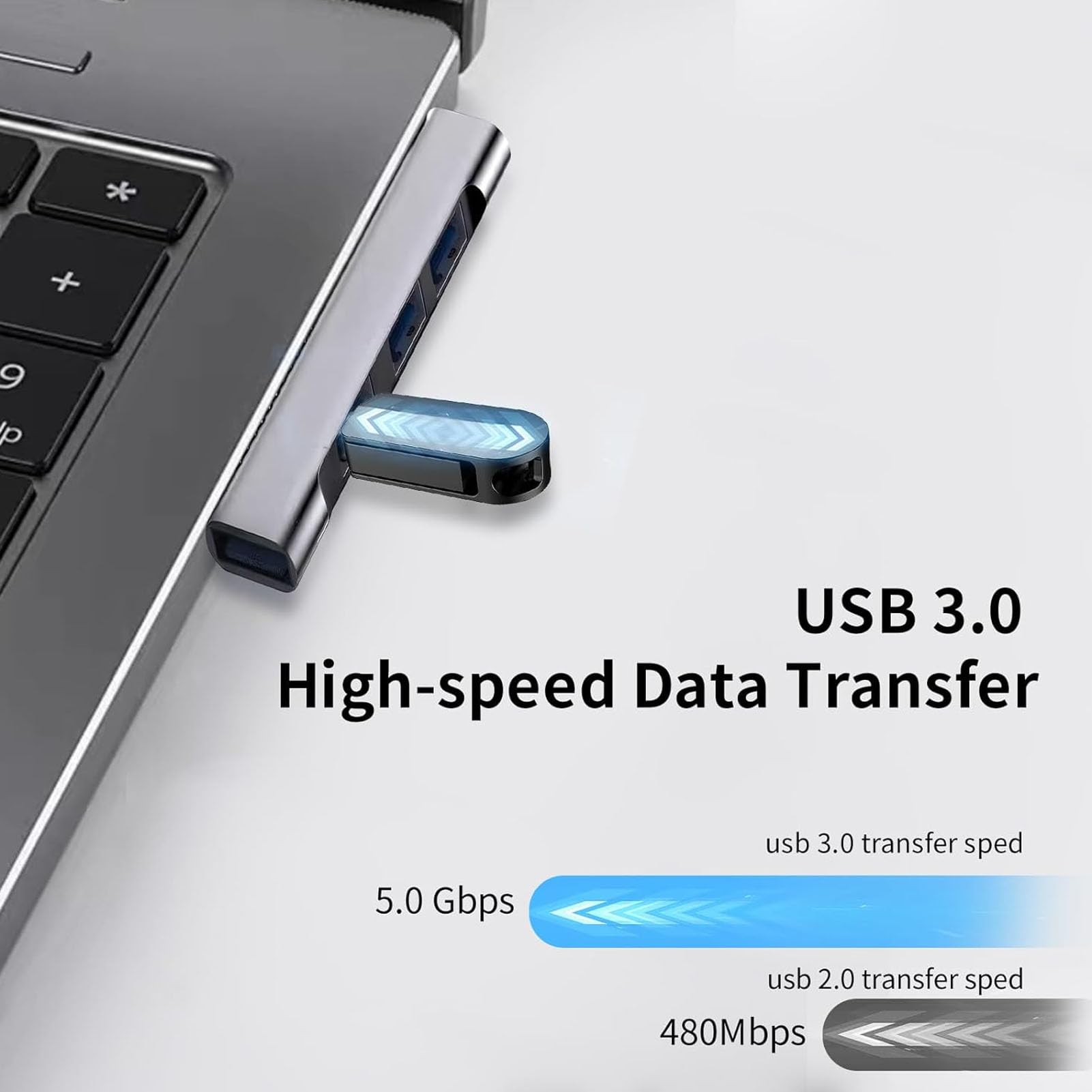 4-Port USB 3.0 Hub with OTG & USB-C - Aluminum Splitter for Laptop, Keyboard, Mouse - Plug & Play