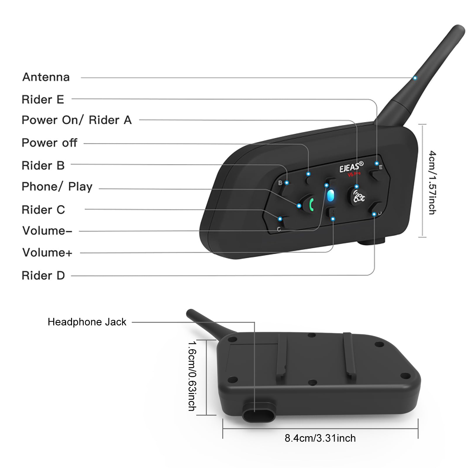 EJEAS Vnetphone V6C Wireless Bluetooth Intercom - 1200M Range, Full Duplex, 850mAh Battery for Football Referees, Motorcycle, Snowmobile & Motorbike Communication - Includes Referee Headset (1PC) - Perfect for Sports Officiating, Group Rides & Outdoor Adventures