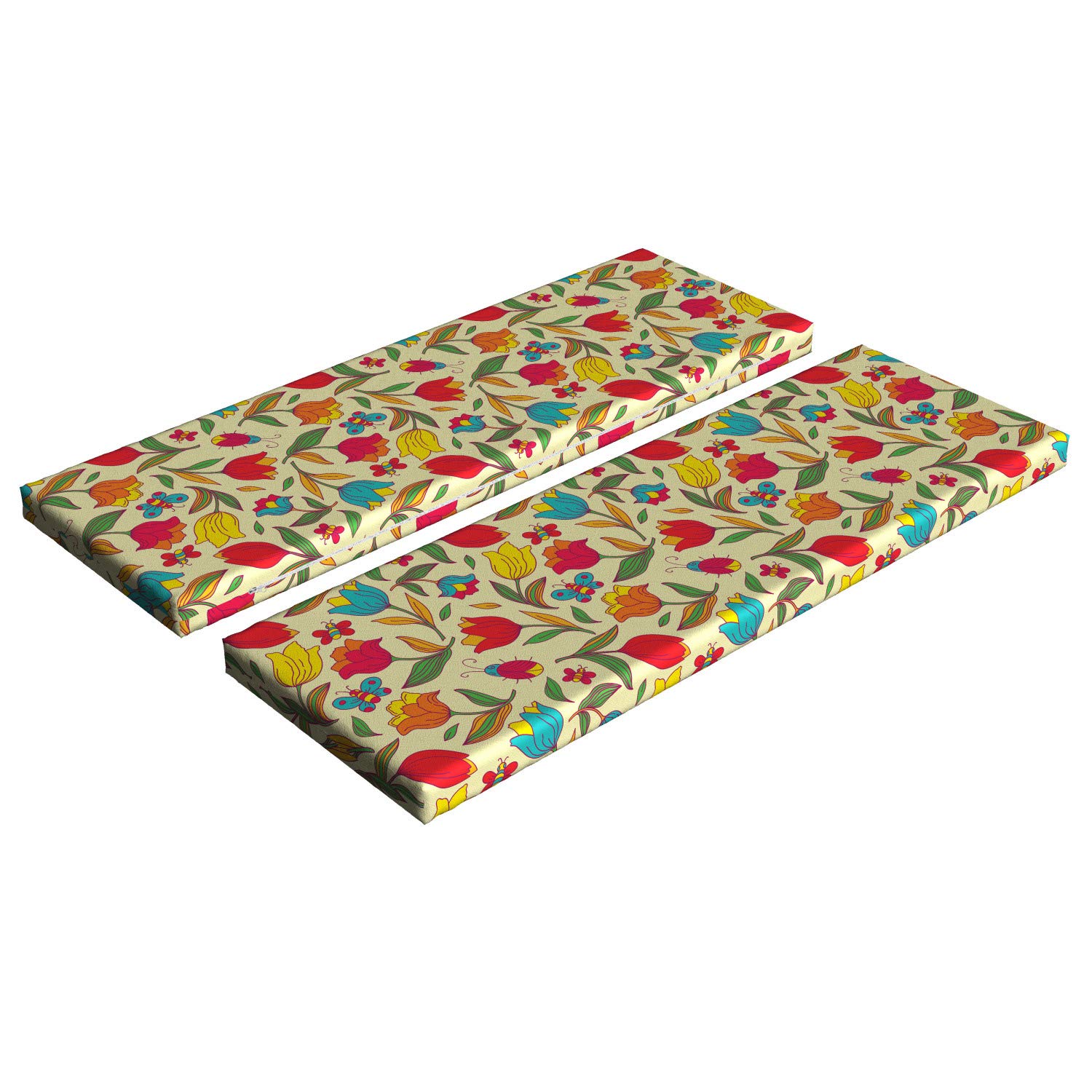 Ambesonne Floral Bench Cushion Set of 2 - Colorful Butterfly, Bee & Tulip Pattern Retro Foam Seat Covers 45