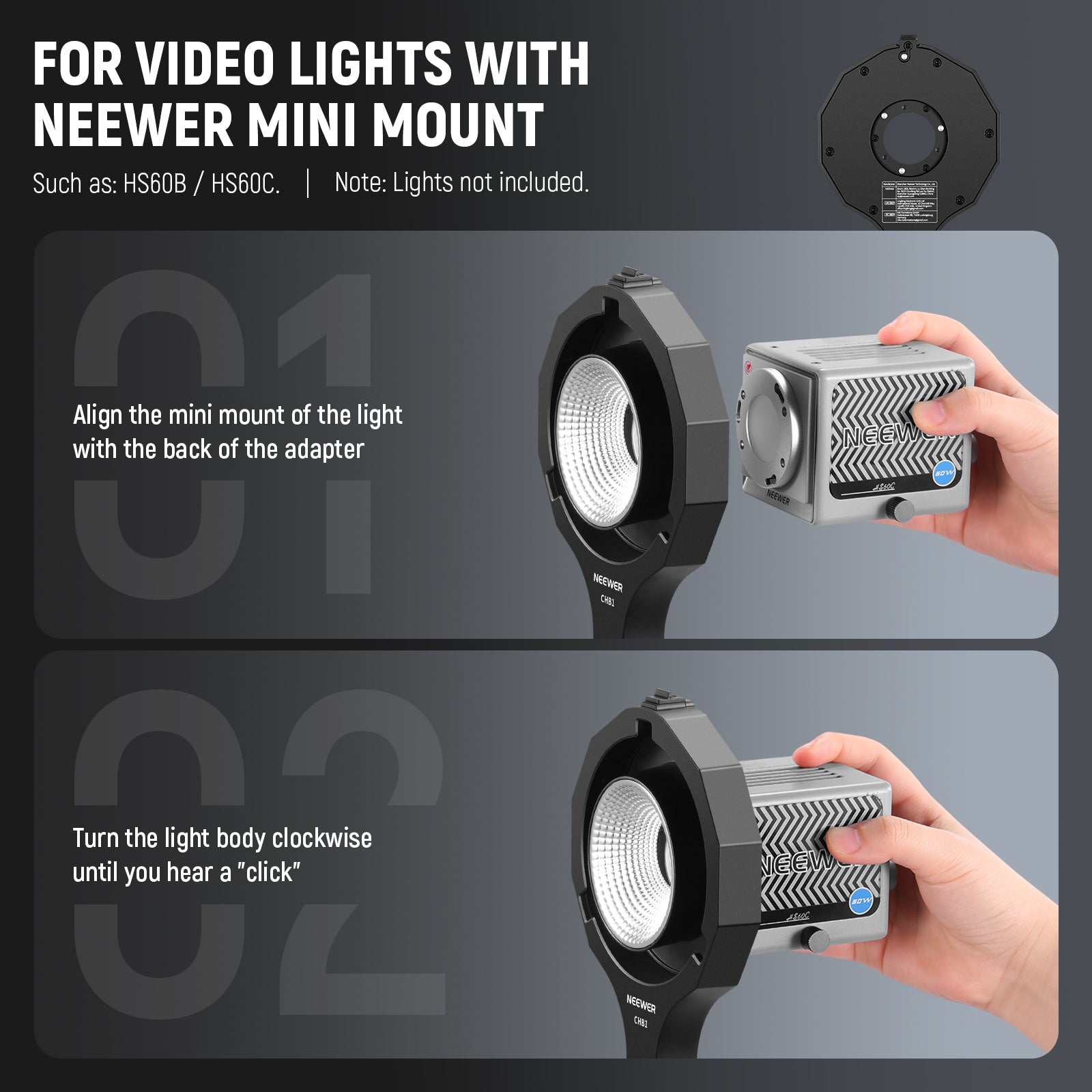 NEEWER CHB1 Bowens Mount Adapter Holder for HS60B/HB60S Handheld Video Light - Compatible with DSLR Cameras, Perfect for Photography & Videography Lighting Setup