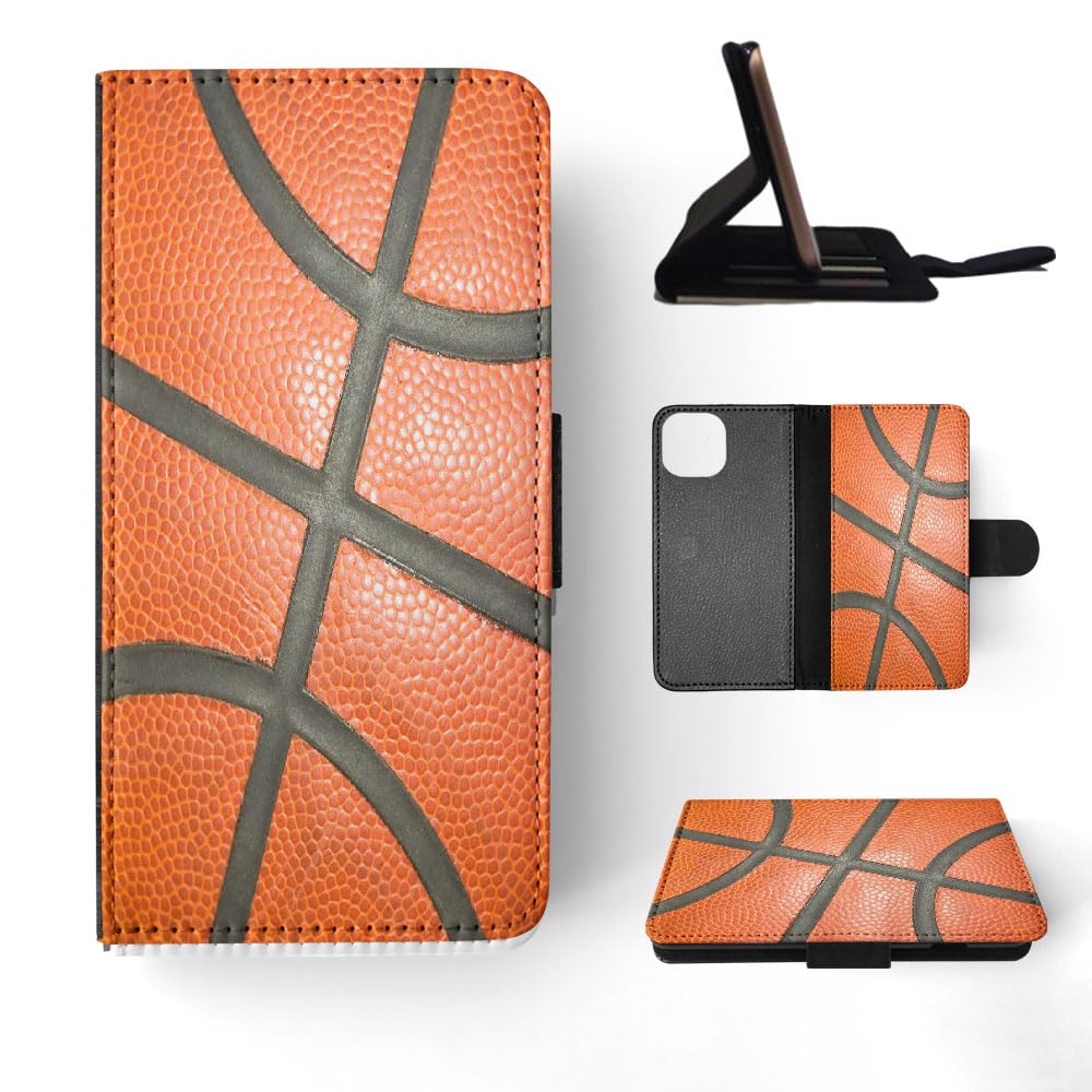 Basketball Texture Flip Wallet Phone Case for Apple iPhone 15 - Slim Protective Cover with Card Holder | Perfect for Sports Fans, Gym & Everyday Use