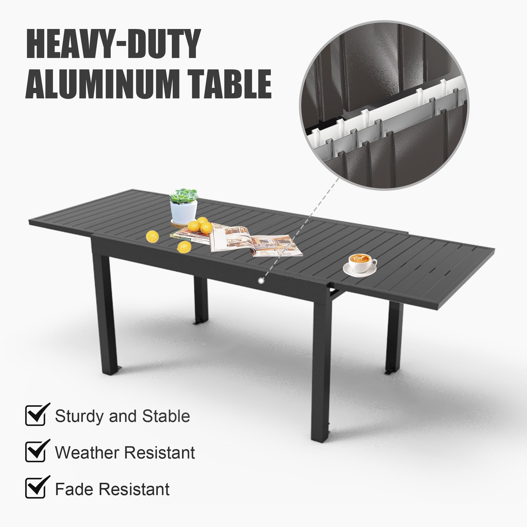 Extendable Aluminum Patio Dining Table 35