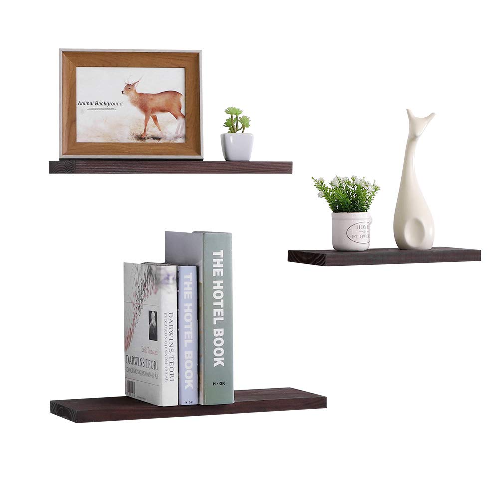 PENGKE 16 Inch Wall Mounted Floating Shelves Set of 3 - Rustic Brown Picture Ledge for Home Decor | Perfect for Displaying Photos, Books & Decorative Items in Living Room, Bedroom or Office