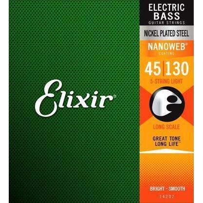 Elixir Bass Guitar Strings Nanoweb Light 45-130 5-String Set - Long-Lasting Tone & Smooth Playability for Professional Musicians & Studio Recording