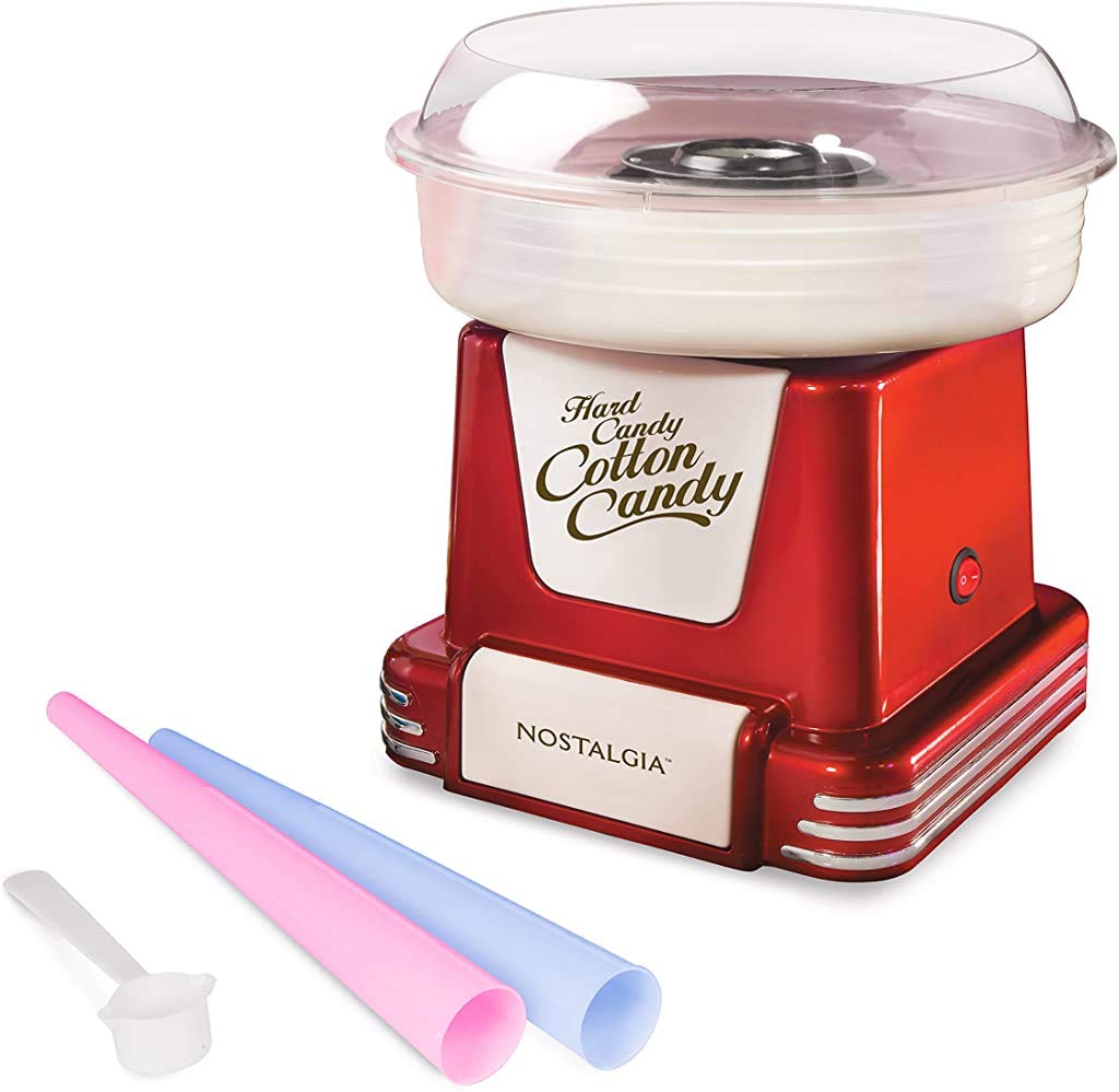 Nostalgia PCM805RETRORED Retro-Style Cotton Candy Machine - Sugar-Free & Hard Candy Compatible, Red | Perfect for Birthday Parties, Carnivals & Home Treats