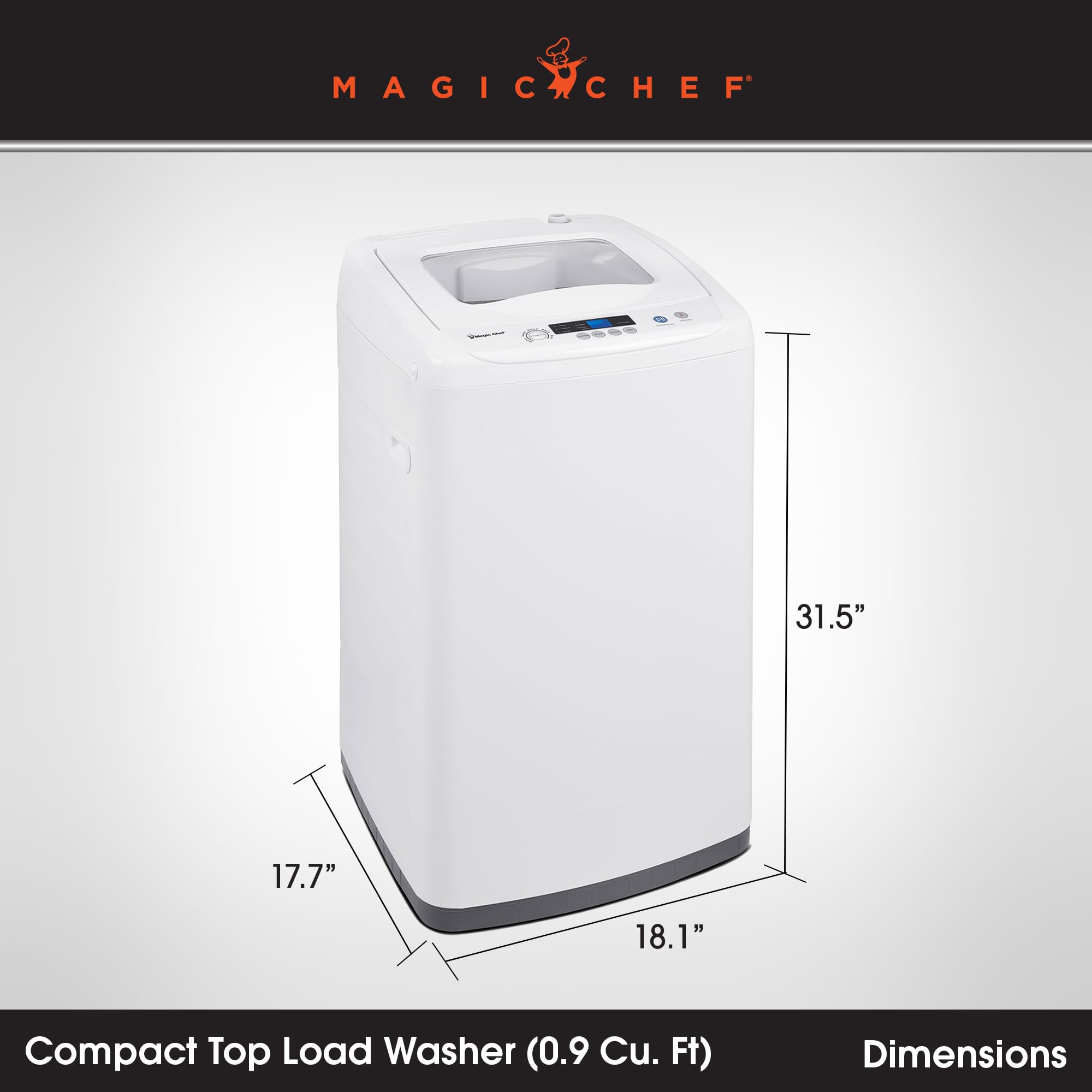 Magic Chef 0.9 Cu. Ft. Compact Top Load Washing Machine with LED Display - 6 Wash Cycles, Delay Start, 3 Water Levels & Temperature Settings - Perfect for Apartments, RVs & Small Spaces (White)