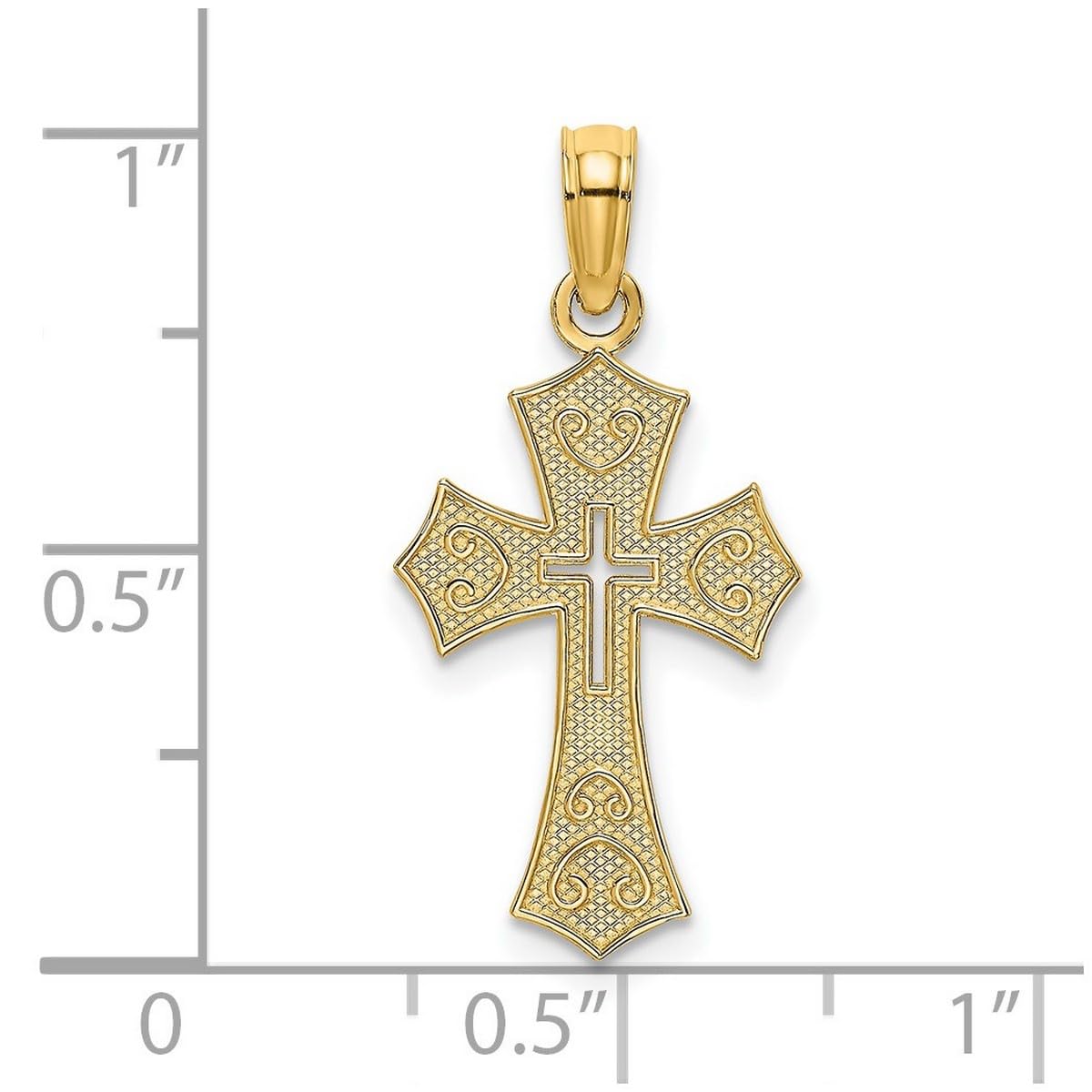 14K Gold Religious Faith Cross Pendant Necklace for Women - Heart & Cross Cutout Design, 17.3mm - Perfect for Daily Wear, Church & Special Occasions