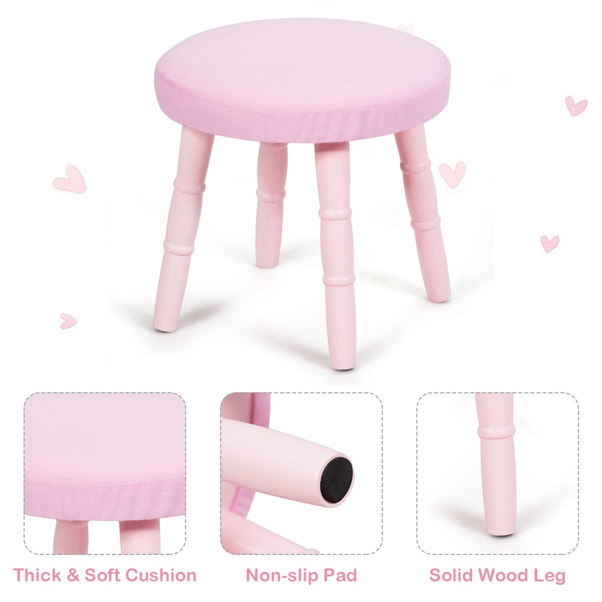 KOTEK Princess Vanity Set with Mirror & Stool - Crown Themed Kids Makeup Dressing Table with Drawers, Solid Wood Legs, Pretend Play Furniture for Little Girls (Pink) | Perfect for Birthday Gifts, Bedroom Decor & Role Play Activities