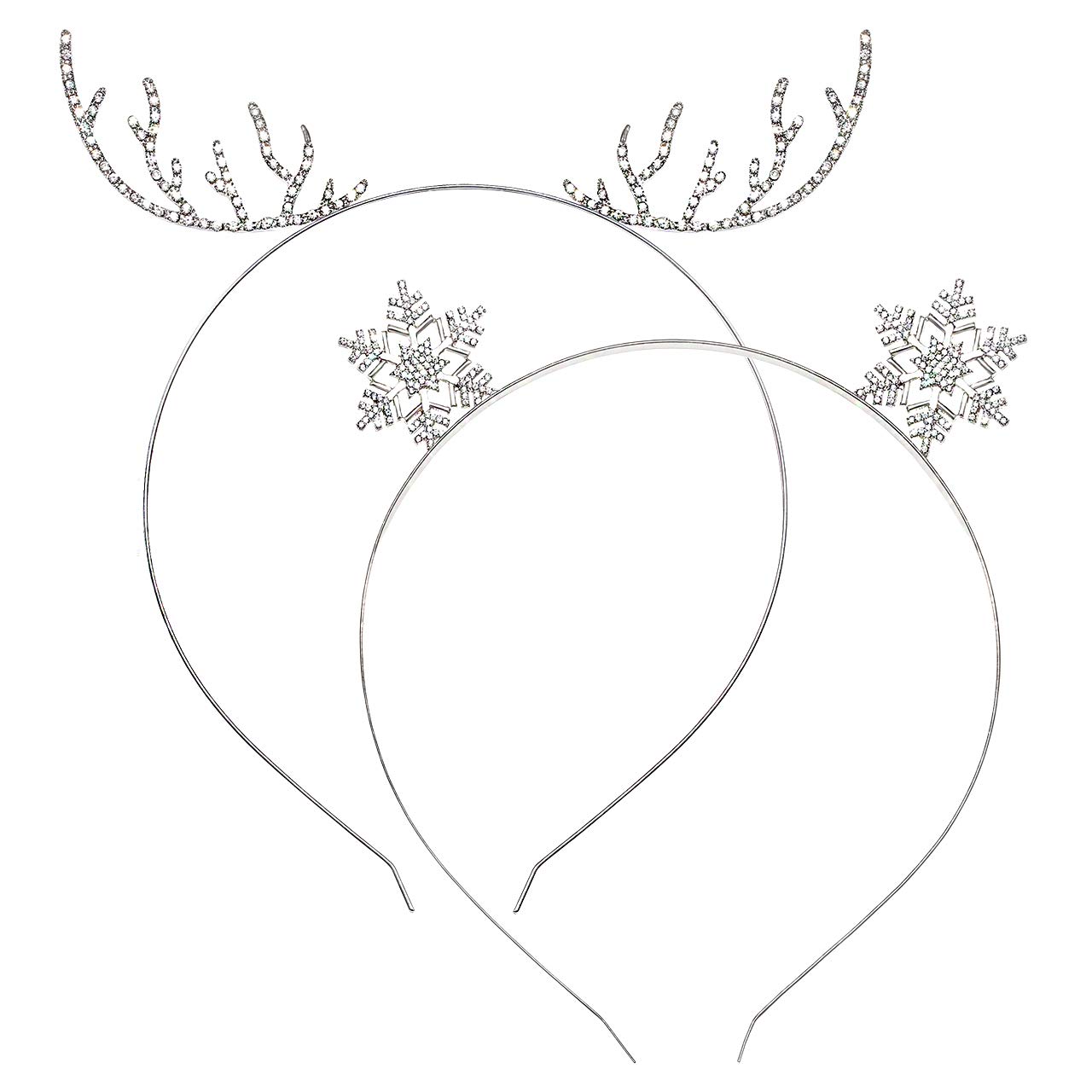 Christmas Reindeer Antler Headbands for Women & Girls - Sparkling Rhinestone Snowflake Hair Hoop with Crystal Deer Horn Hair Accessories (Silver) | Perfect for Holiday Parties, Festive Photos & Christmas Costumes