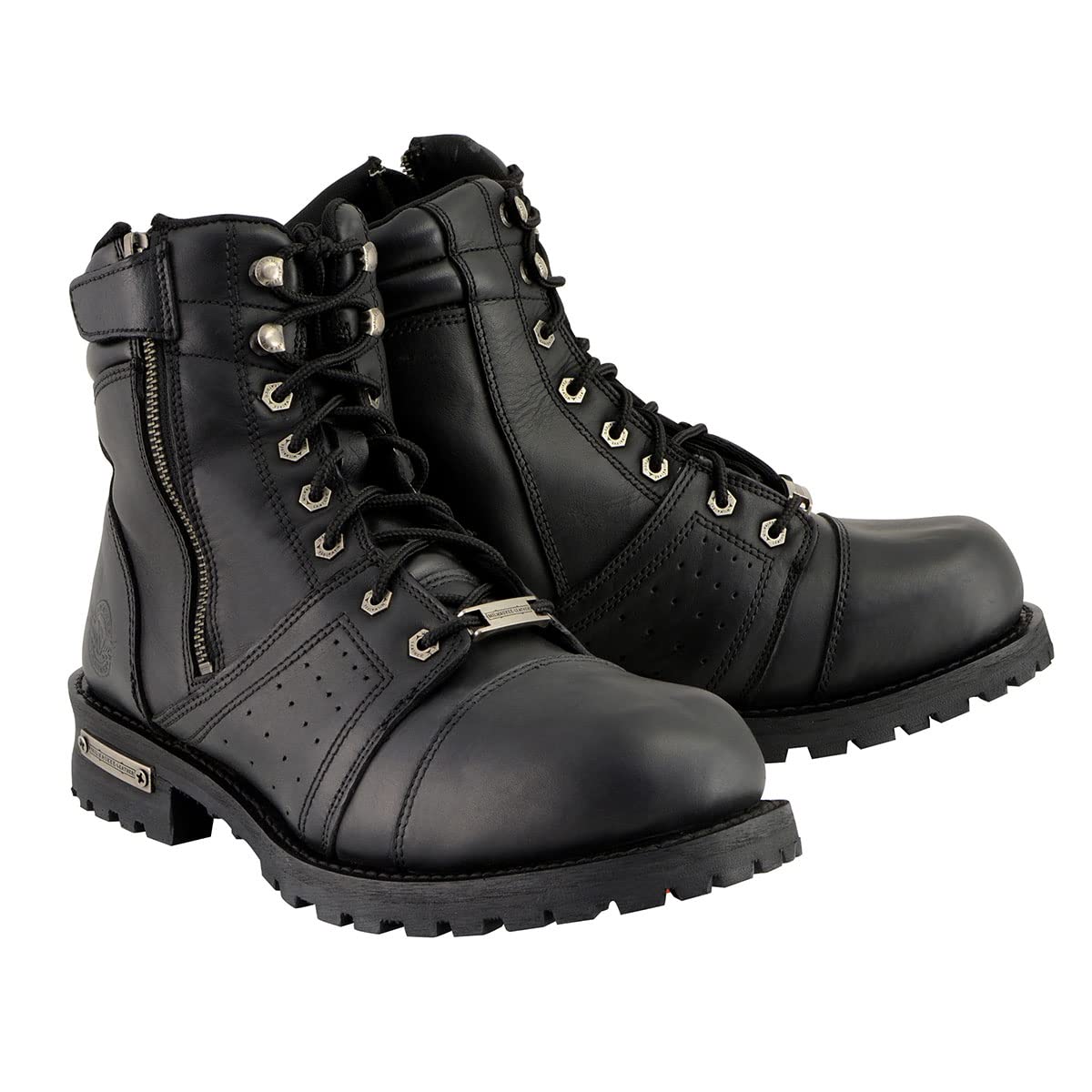 Milwaukee Leather MBM9000 Men's Black Motorcycle Boots - Lace-Up & Side Zipper Riding Boots for Bikers - Durable Leather Biker Footwear for Cruiser, Touring & Daily Riding
