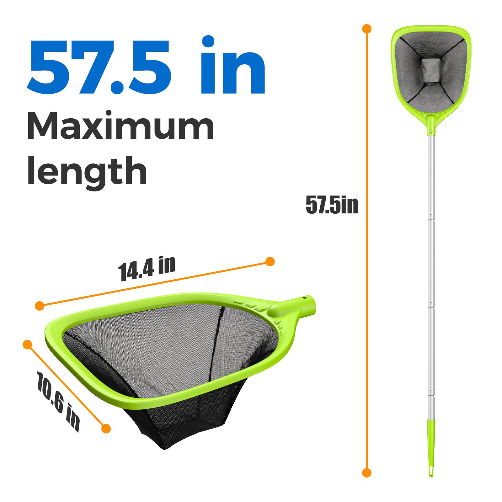 Swimming Pool Skimmer Net 57 Inches - 4-Section Telescopic Aluminum Pole Leaf Rake Net for Fast Cleaning Ponds, Hot Tubs, Spas - Ideal for Backyard, Inground & Above Ground Pools