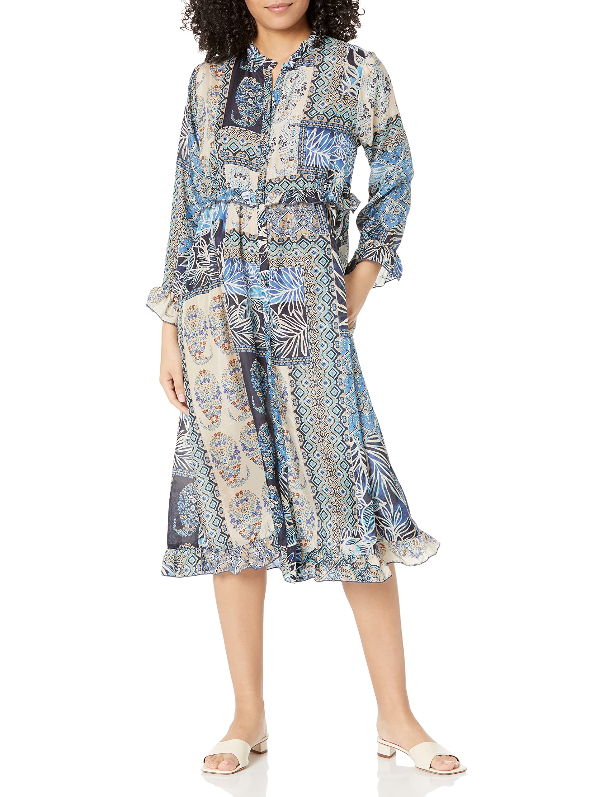 Johnny Was Women's Long Sleeve Printed Silk Dress - Elegant Floral Boho Maxi Dress for Parties, Weddings & Special Occasions