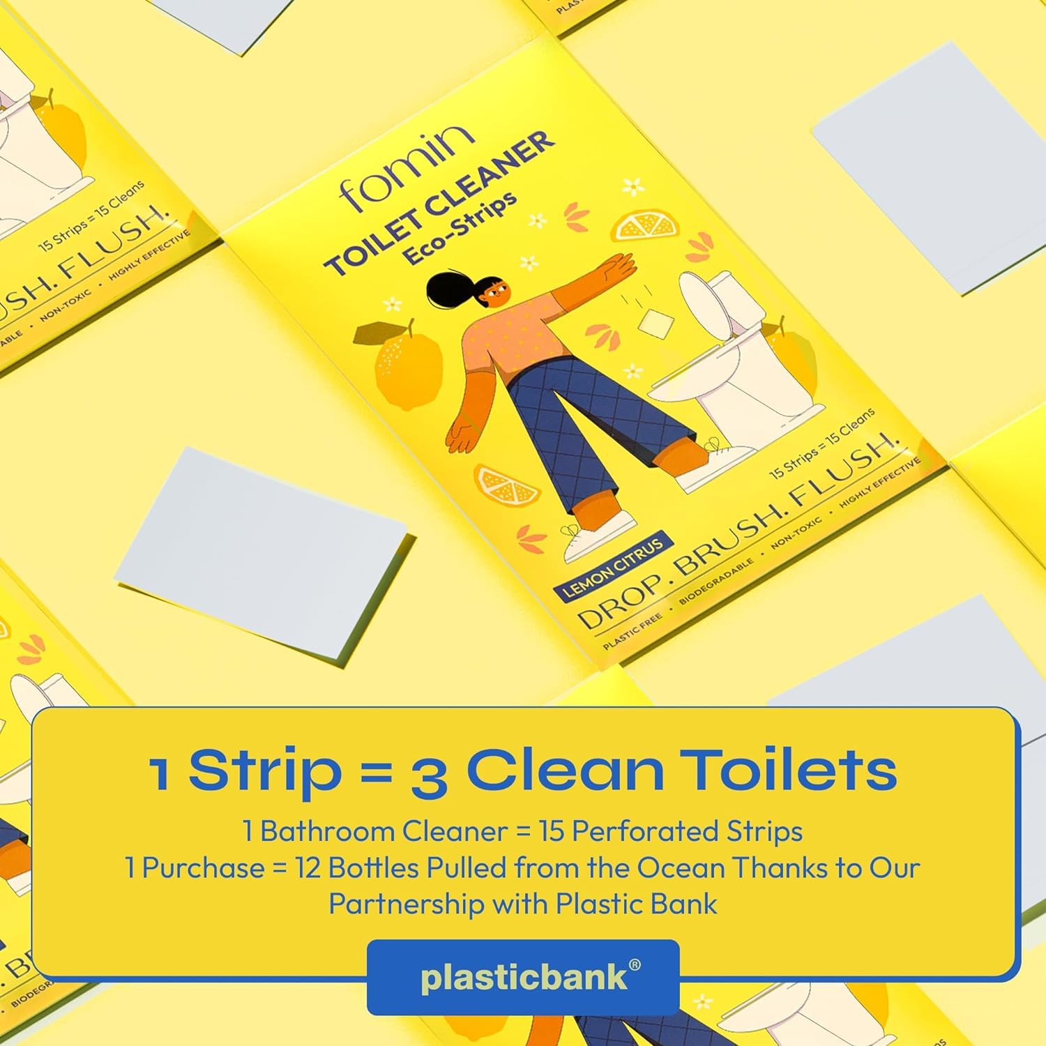 Eco-Friendly FOMIN Non-Toxic Toilet Bowl Cleaner Strips (90 Count) - Plastic-Free, Septic Safe Cleaning Tablets for Stains & Odor Removal | Perfect for Homes, Hotels & RV Bathrooms