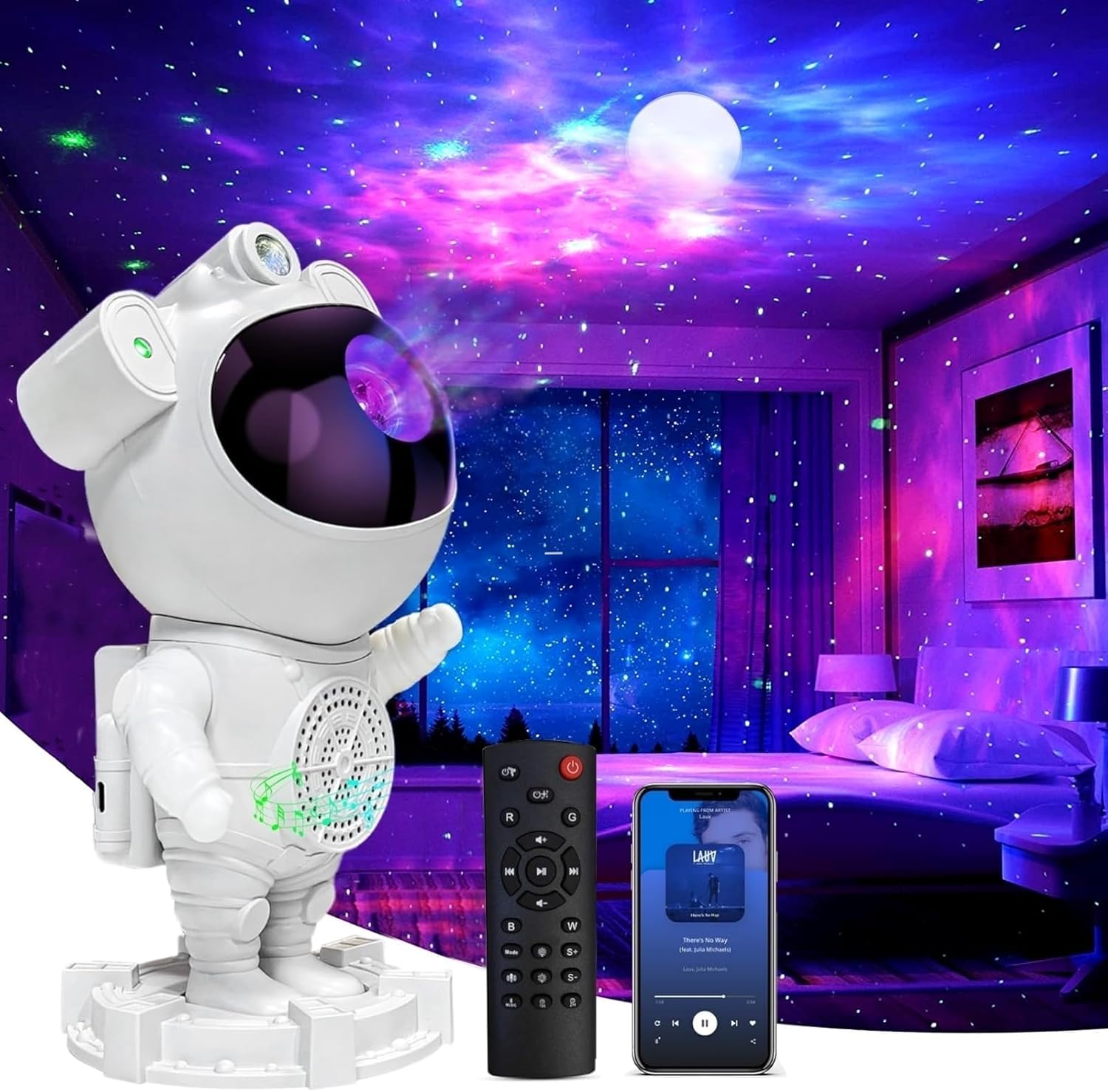 Galaxy Star Projector Night Light with Bluetooth Speaker - Astronaut Space Projector, Starry Nebula Ceiling LED Lamp with Timer for Bedroom, Perfect for Kids & Adults as Christmas & Birthday Gifts - Create a Relaxing Space for Meditation, Sleep Aid, or Romantic Ambience