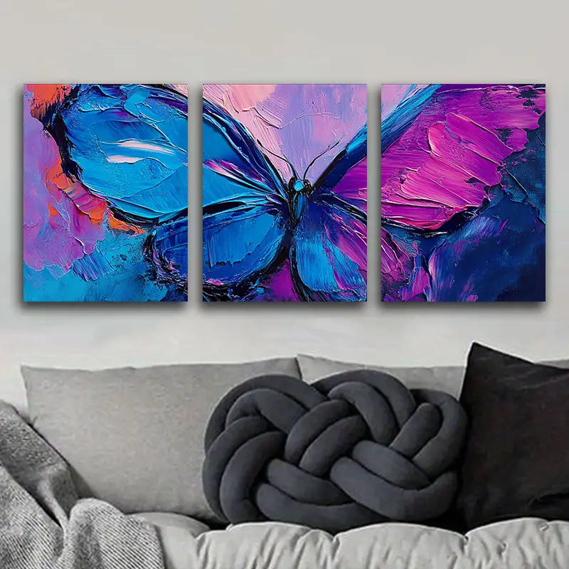 3-Piece Abstract Butterfly Metal Wall Art - Ready to Hang Home Decor for Living Room, Bedroom & Office