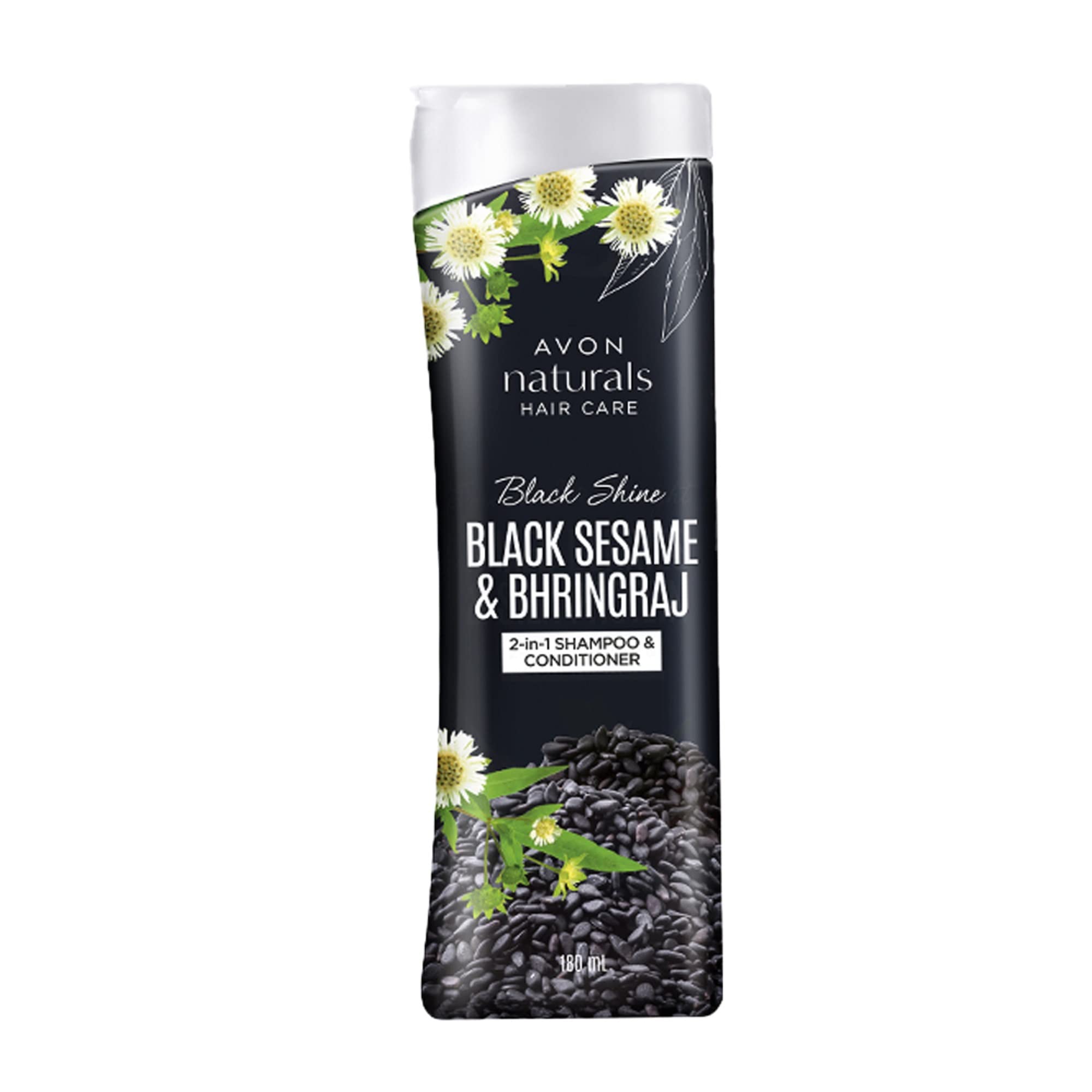 Avon Natural Black Shine Bhringraj 2-in-1 Shampoo & Conditioner for Soft, Smooth Hair - 180ml | Ayurvedic Hair Care for Daily Use & Damaged Hair Repair
