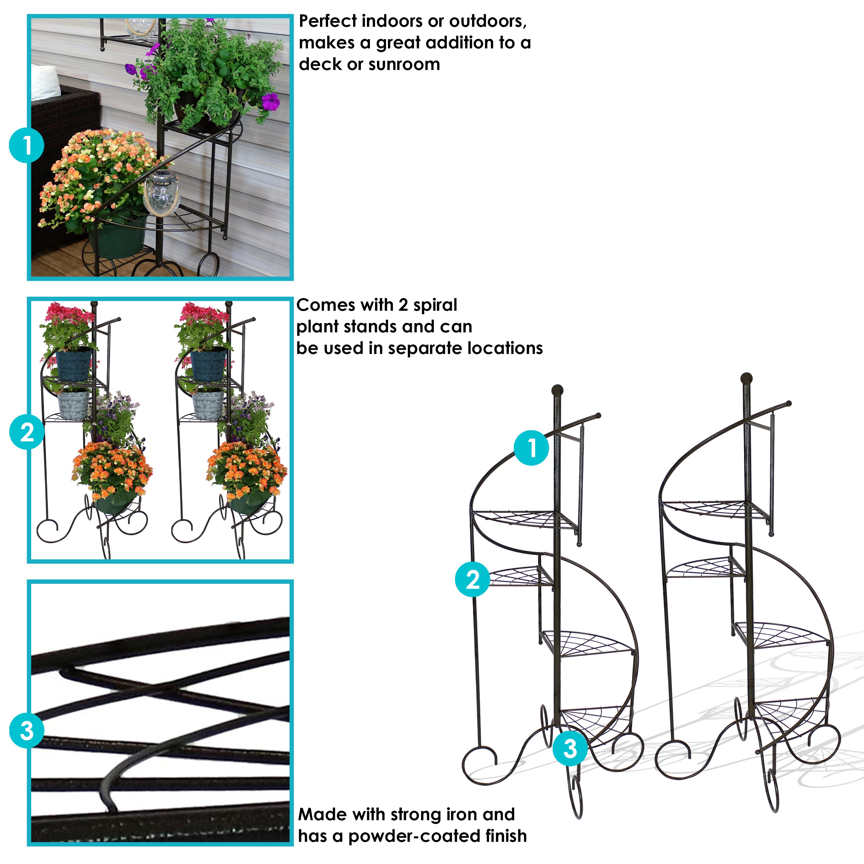 4-Tier Spiral Staircase Iron Plant Stand Set of 2 - Indoor/Outdoor Flower Pot Holder for Patio, Garden & Home Decor