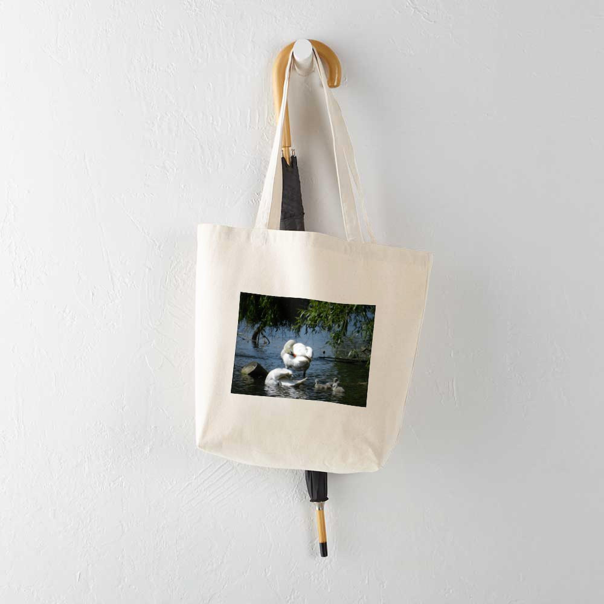 Swan and Cygnets Canvas Tote Bag - Natural Reusable Shopping Bag for Groceries, Beach, Work & Daily Use