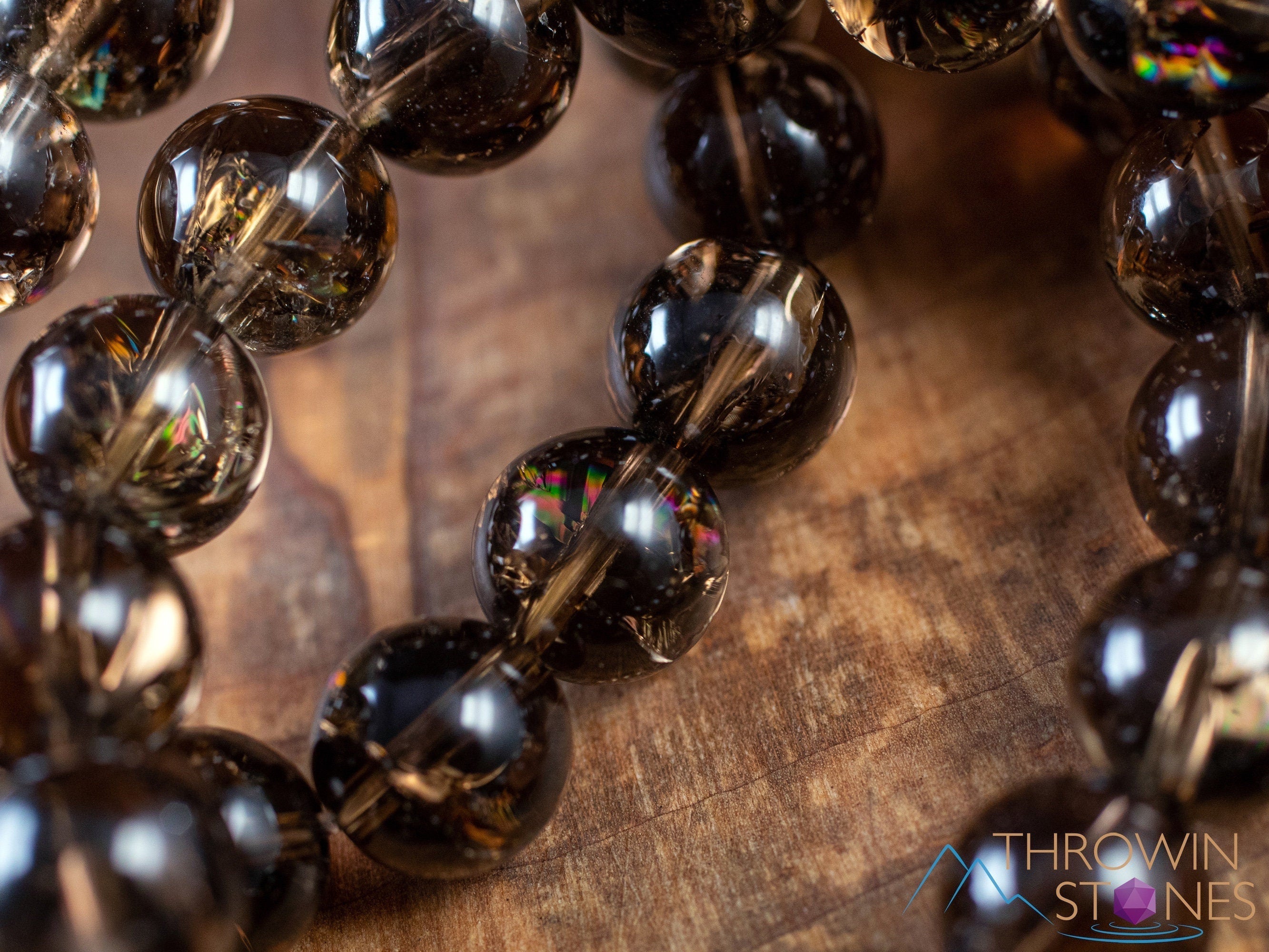 Clear or Smoky Quartz Crystal Bracelet with Rainbow Flash - Round Bead Healing Jewelry for Women | Handmade Beaded Bracelet for Meditation, Chakra Balancing & Positive Energy (E1935)