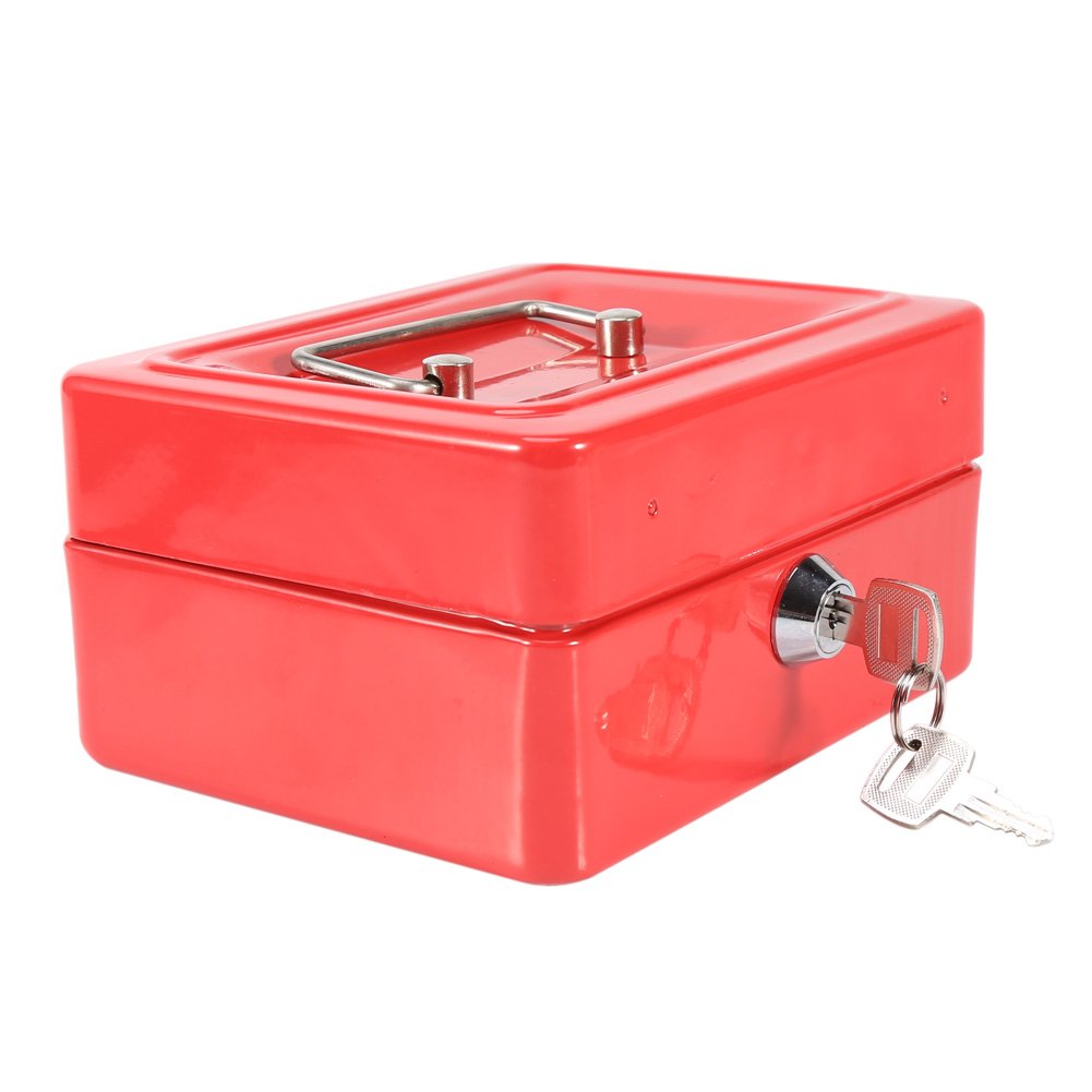 Steel Security Box for Home & Office - Portable Lockable Cash Safe for Money & Files (Red)