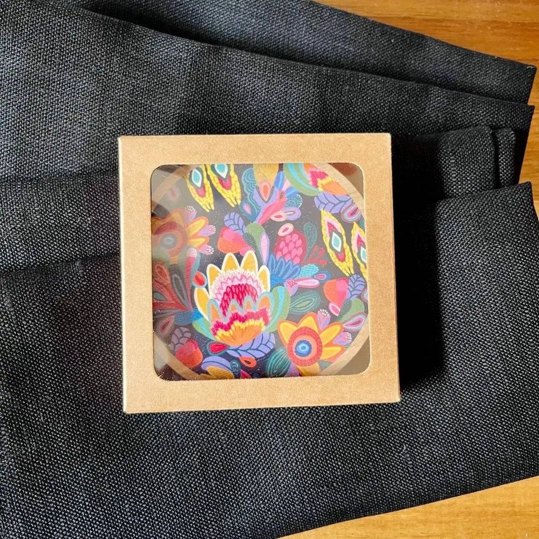 Fantasy Flora Wooden Coasters and Napkin Holder Set - Elegant Home Decor for Dining Table, Coffee Table, and Kitchen - Perfect for Parties, Weddings, and Daily Use
