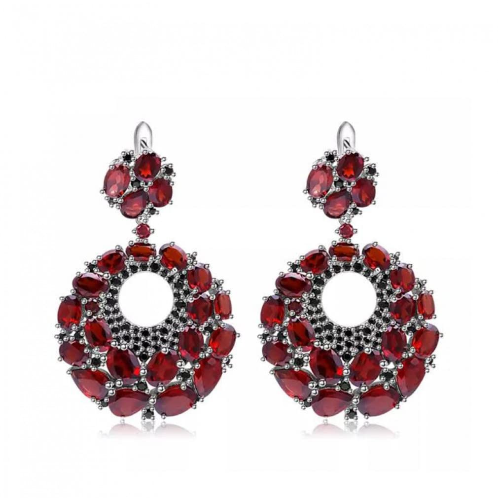 925 Sterling Silver Round Garnet Drop Earrings for Women | Natural Gemstone Fine Jewelry | Perfect for Weddings, Parties & Everyday Wear