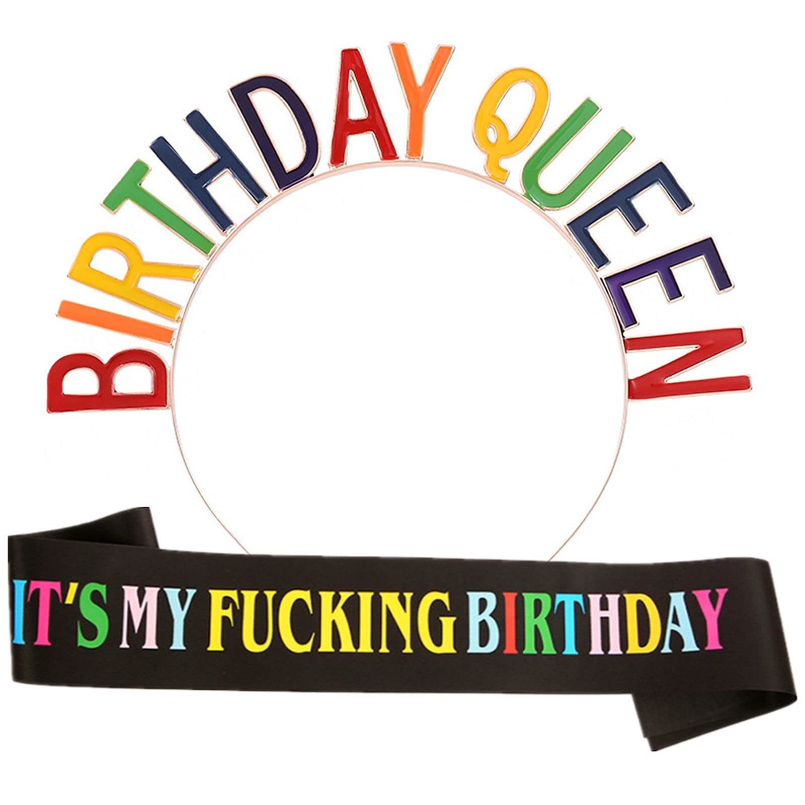 Happy Birthday Tiara & Sash Set for Girls & Women - Rainbow Birthday Headband & Queen Crown - Perfect for Birthday Parties, Celebrations & Photo Shoots