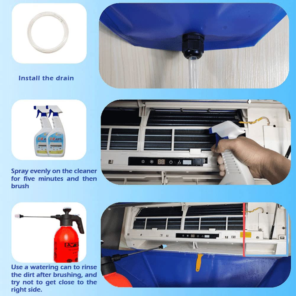 Waterproof Wall Mounted Split Air Conditioner Cleaning Cover Kit with 2.4m Water Pipe - Mini Split Dust Washing Clean Bag for 1~1.5P Household AC (135x60cm) | Easy DIY AC Maintenance for Home & Office