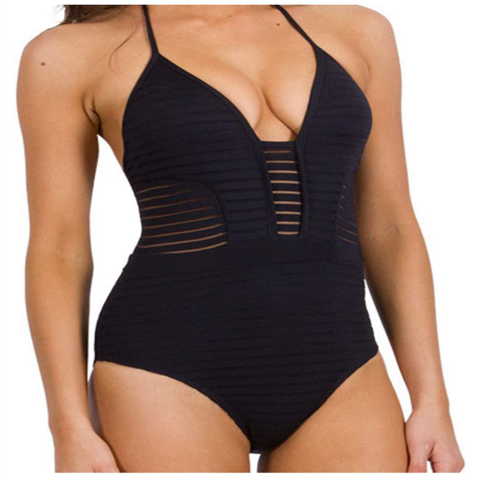 One Piece Swimwear for Women - Black Padded Push Up Bathing Suit with Removable Cups, Sexy Monokini Beachwear for Summer Vacation, Pool Party & Tropical Getaways