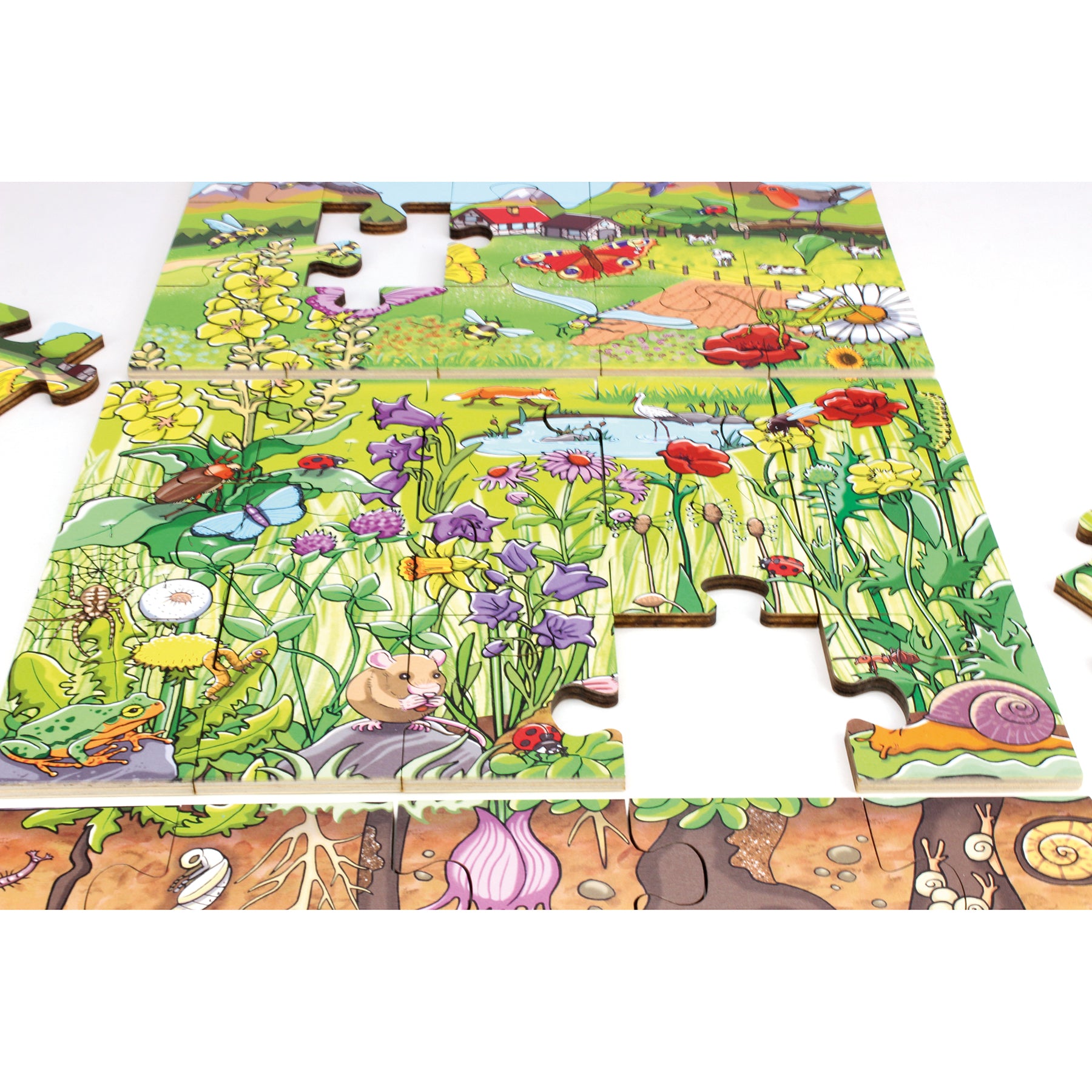 Beleduc 45-Piece Wooden Floor Puzzle - Flower Meadow Design for Kids, Educational Learning Toy for Toddlers & Preschoolers - Perfect for Playrooms, Daycares & Homeschooling Activities
