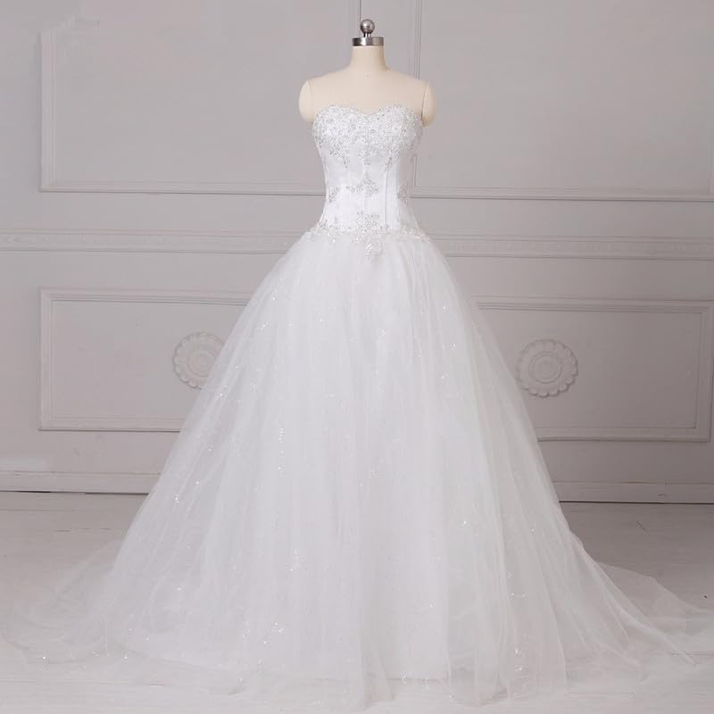 Sweetheart Neckline Backless Beaded Wedding Dress for Bride - Corset Applique Tulle Ball Gown for Evening, Prom & Special Occasions