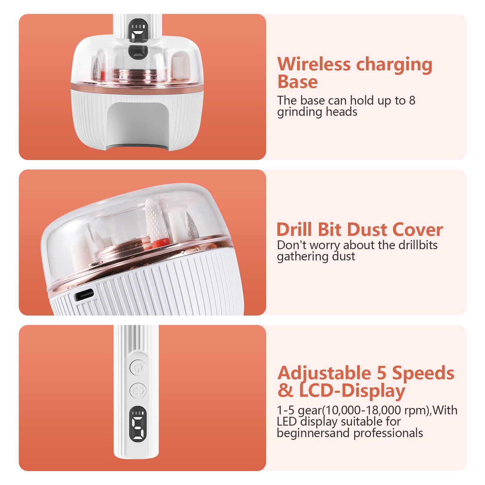 Professional Electric Nail Drill Kit with UV LED Lamp - 12 Drill Bits & Rechargeable Base - Portable Nail File Machine for Acrylic Removal, Grinding & Polishing - Perfect for Salon, Home Manicure & Nail Art DIY