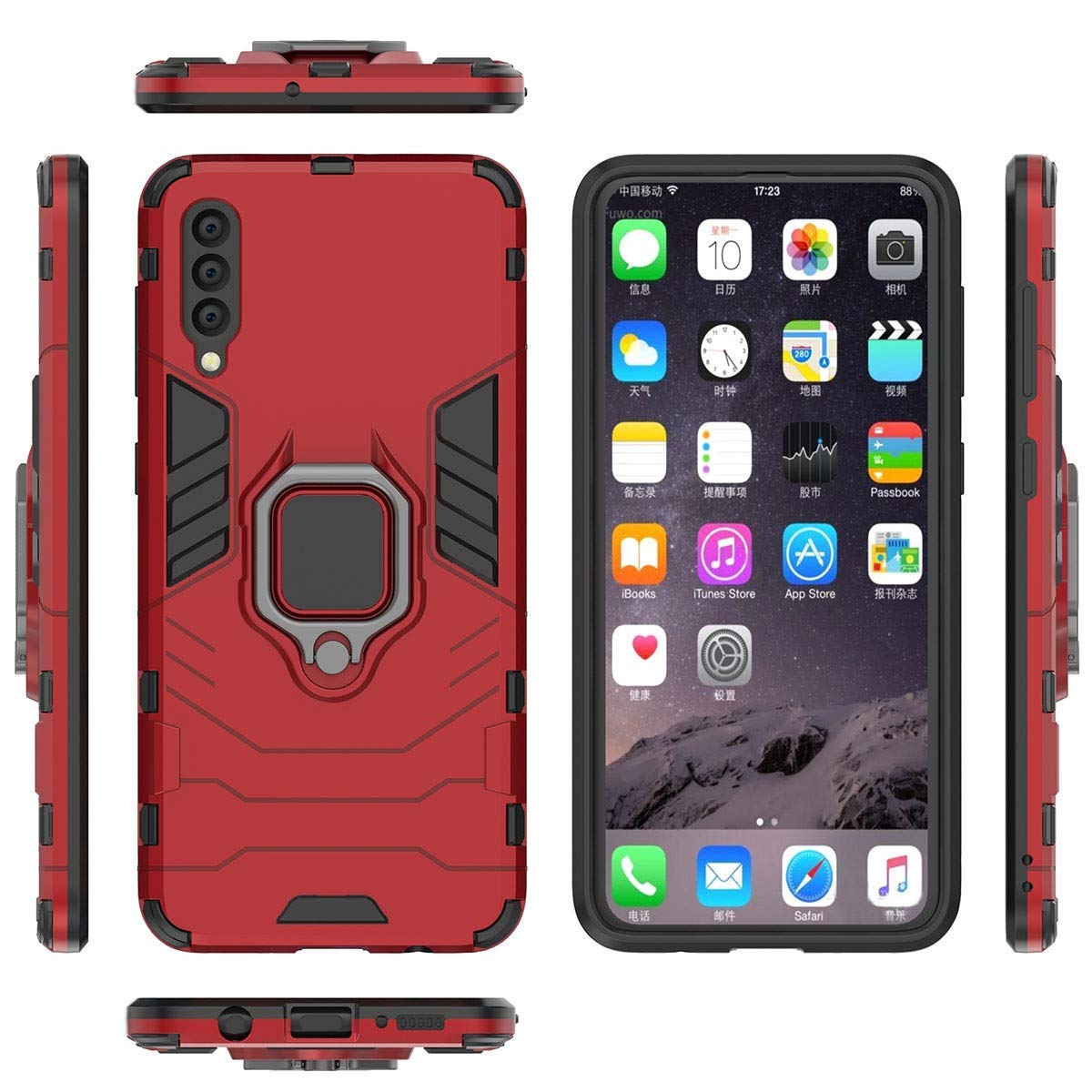 Magnetic Ring Holder 360 Protective Case for Samsung Galaxy A50/A50S/A30S - Red | Car Mount Compatible, Anti-Slip Grip for Driving & Daily Use
