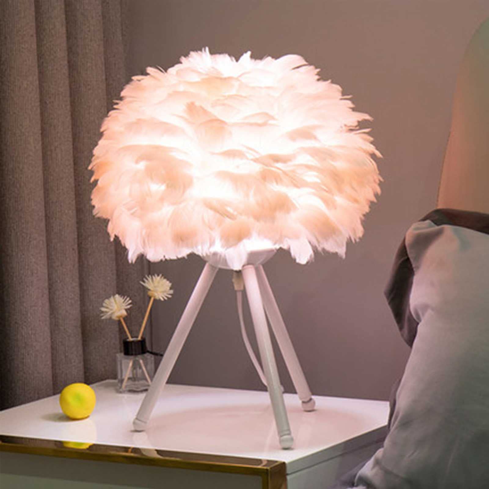 Romantic Feather LED Night Light Desk Lamp - Modern Goose Feather Bedroom & Living Room Table Lamp for Home Decoration | Perfect for Bedside, Nursery, Dorm & Cozy Ambiance