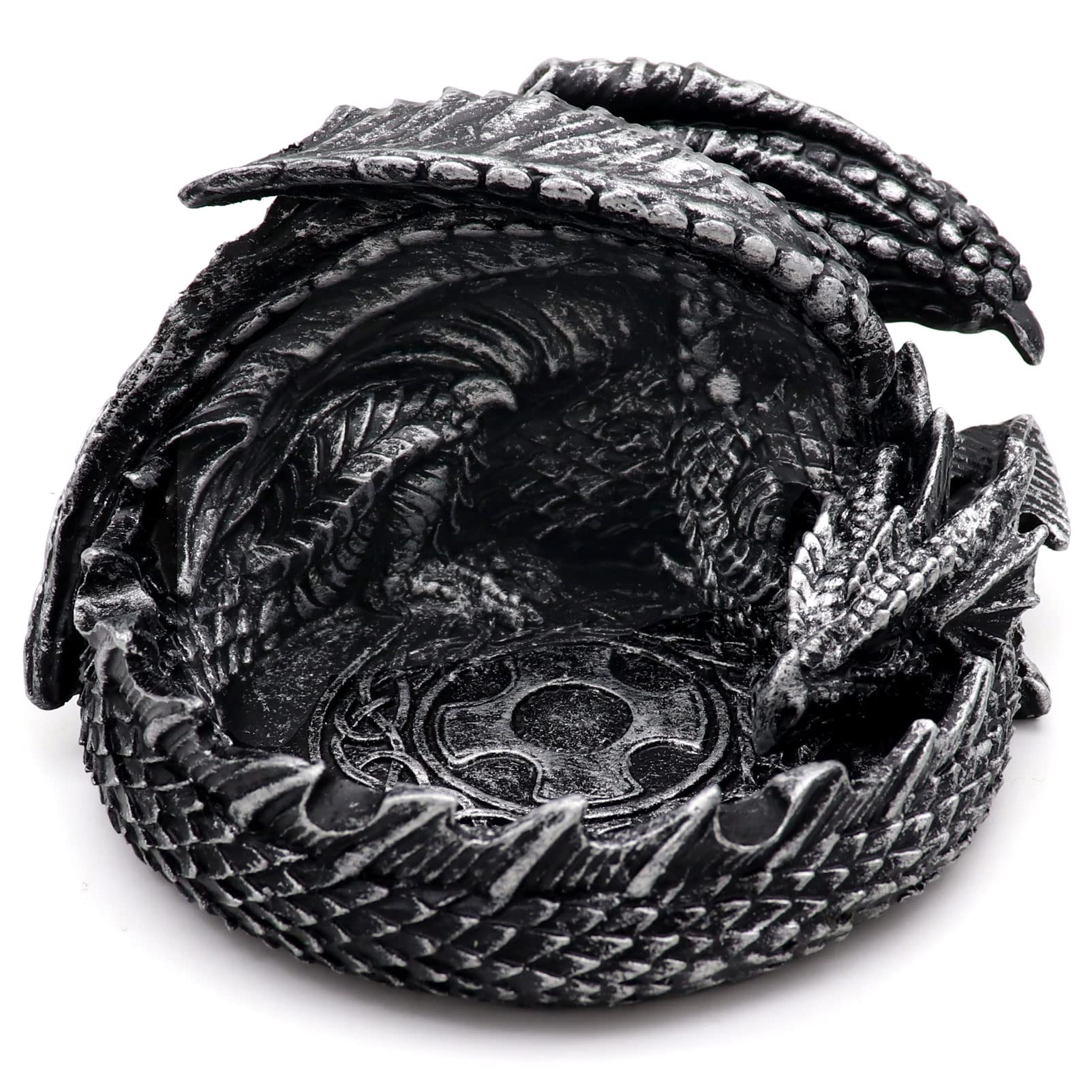 Haxtec Dragon Dice Jail Guardian - DND Dice Tray Holder for Dungeons and Dragons RPG Games - Antique Silver Dragon Statue Decor - Perfect DM Gift & Tabletop Gaming Accessory for D&D Sessions