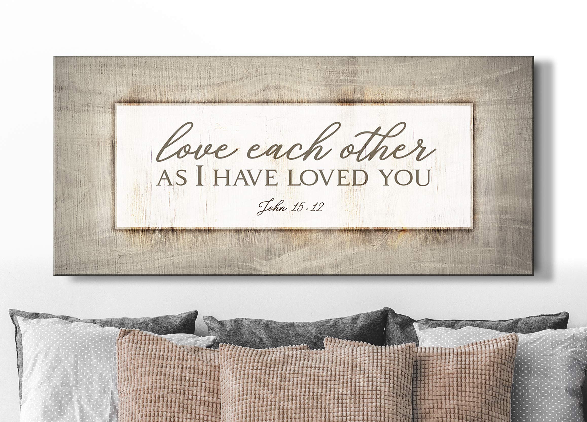 Love Each Other Framed Wall Art - Romantic Couples Bedroom Decor, Large 42x19 Inch Cream Canvas Painting for Over the Bed, Master Bedroom & Home Décor | Perfect Wedding Gift & Anniversary Present