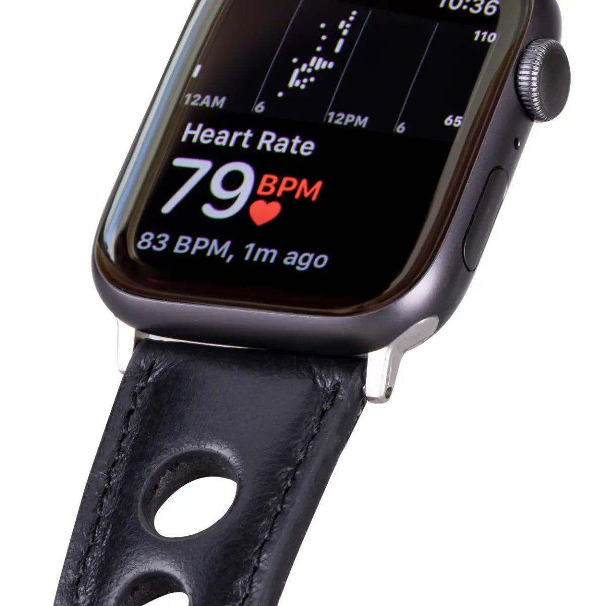 Premium Black Leather Rally Strap for Apple Watch - Durable, Comfortable & Stylish Band for Workouts, Running & Everyday Wear