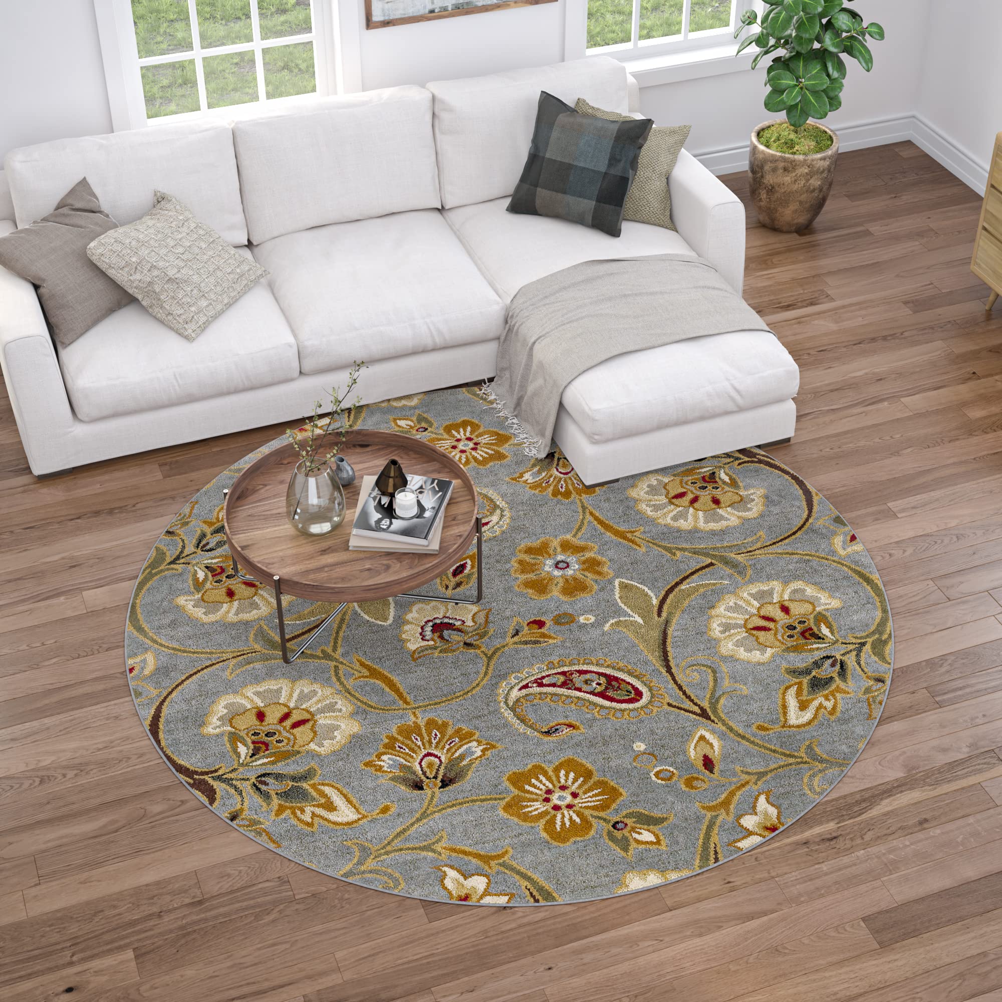 Fairfield Blue Modern 6ft Round Area Rug - Soft Contemporary Carpet for Living Room, Bedroom, Dining Room & Entryway - Non-Slip Kitchen Rug - Alfombras para Salas Modernas - Perfect for Home Decor, Office & High Traffic Areas