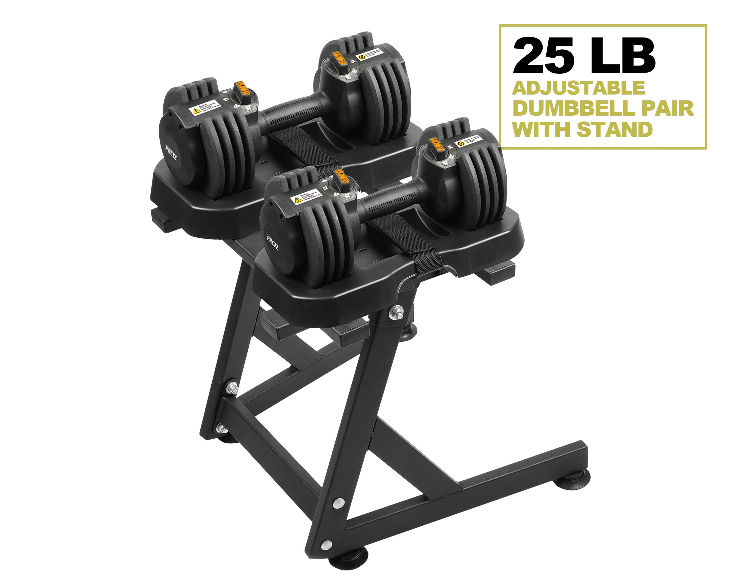 PRCTZ Adjustable Dumbbell Set 5-25 lbs with Stand - Quick Select Weight System for Home Gym, Strength Training & Full Body Workouts