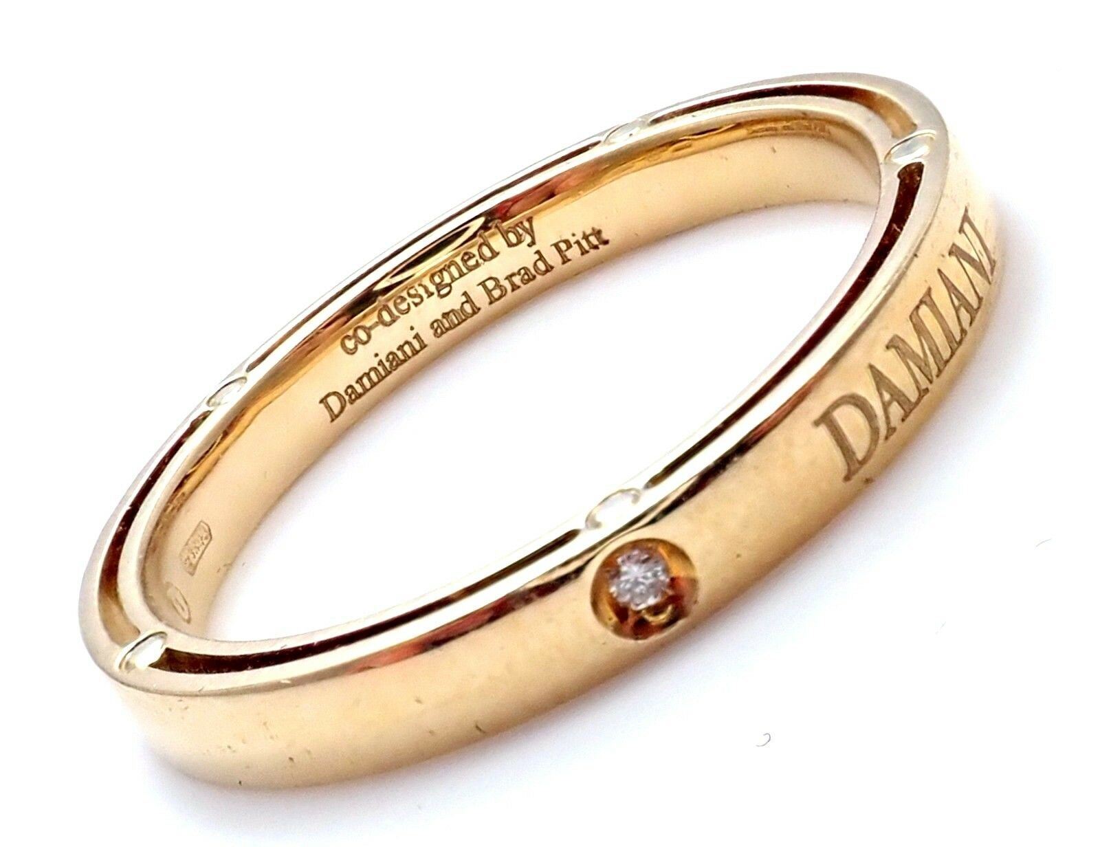 Authentic Damiani Brad Pitt 18k Yellow Gold Diamond 3mm Band Ring Size 10.5 - Luxury Men's Wedding Band for Special Occasions & Gifts