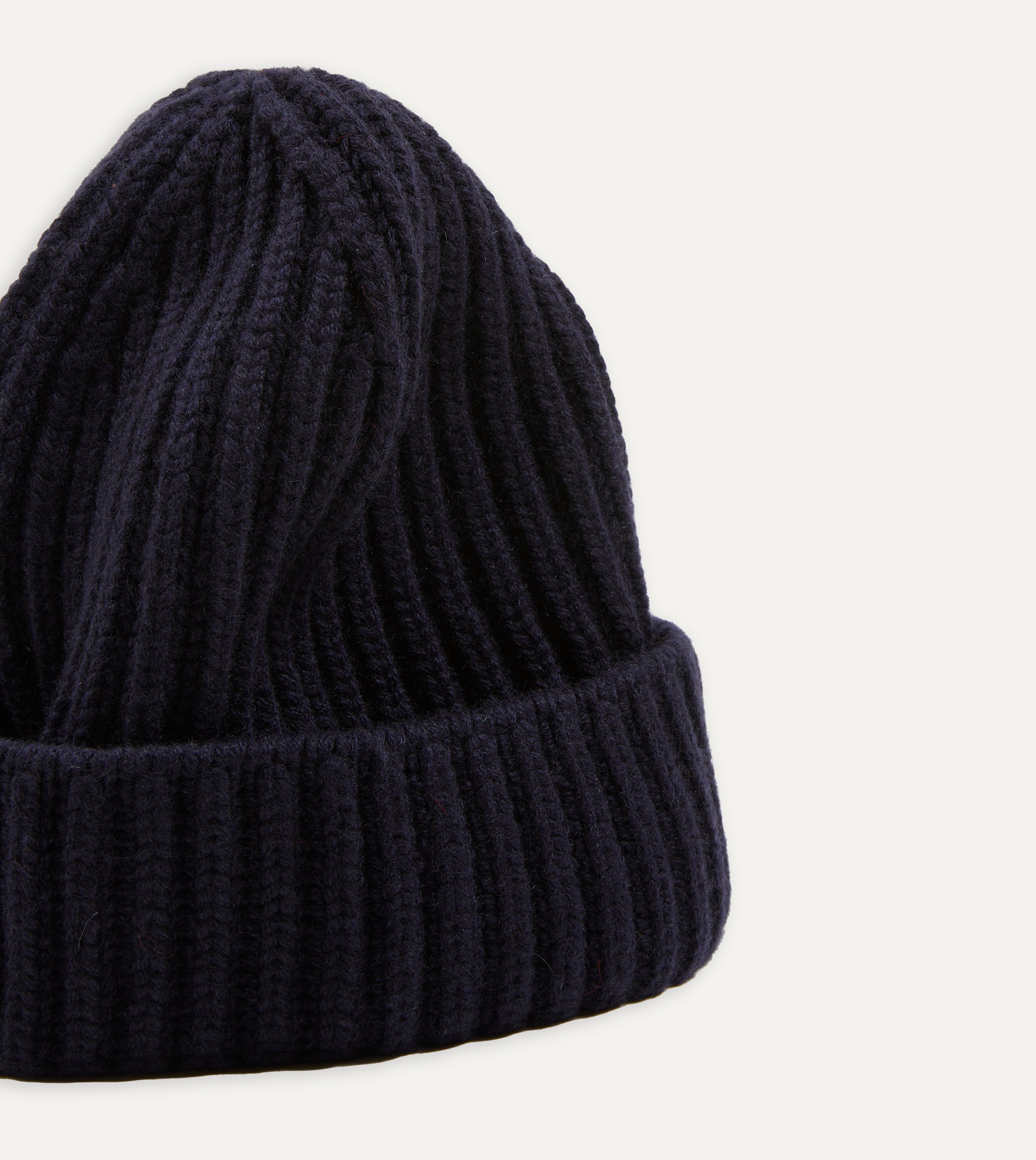 Luxury Navy Blue Cashmere Ribbed Knit Winter Beanie Hat for Men & Women - Soft Warm Unisex Cuffed Cap for Cold Weather, Outdoor Activities & Fashion Accessories