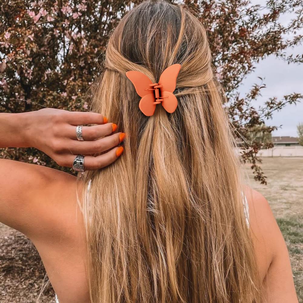 Butterfly Hair Clips for Women & Girls - 4Pcs Matte Jaw Claw Clips for Thin Hair - Hair Accessories for Ponytail, Bun & Updo Hairstyles - Perfect for School, Work & Parties