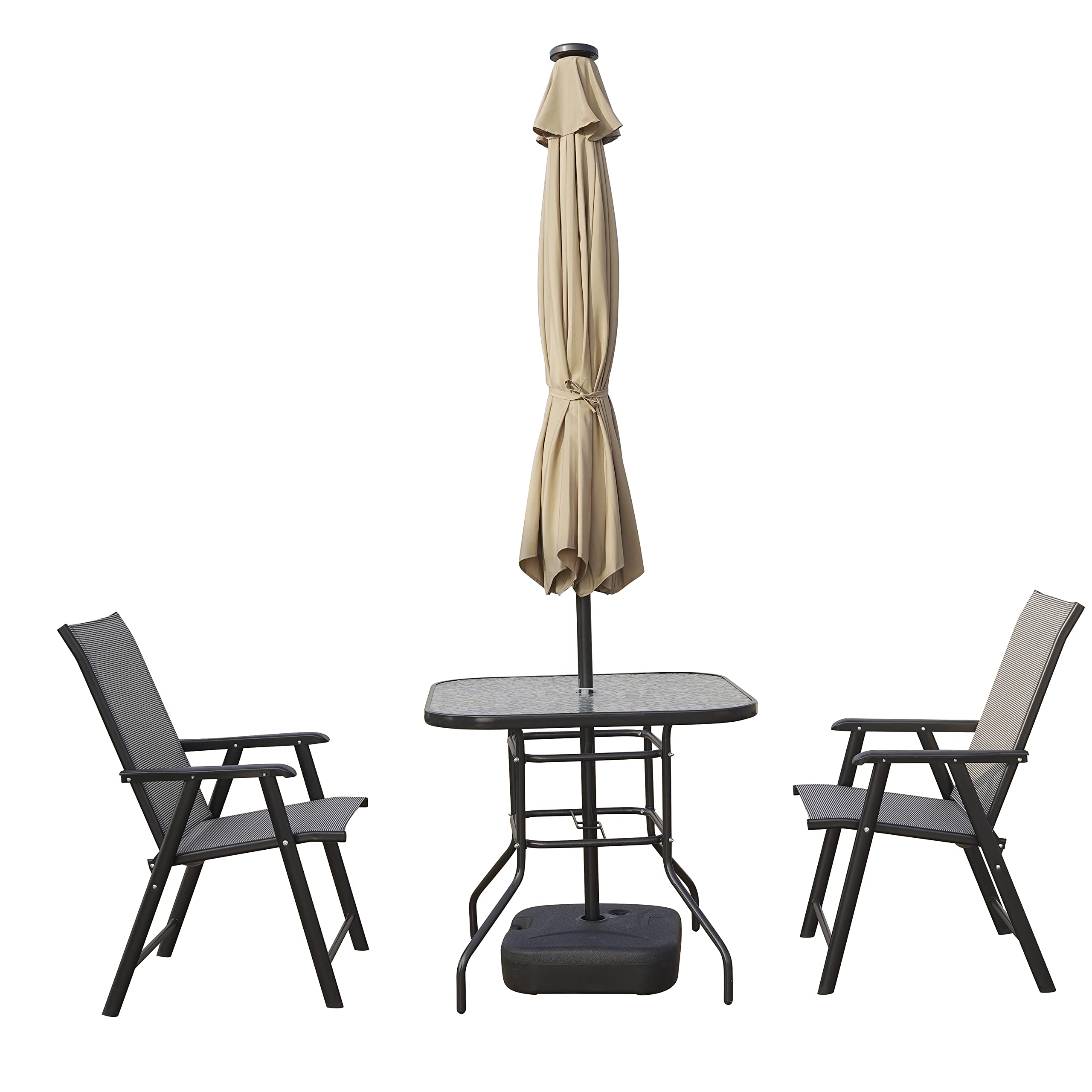 LeisureMod Sierra 9' Outdoor Patio Crank & Tilt Market Umbrella with Solar LED Lights - Waterproof Sun Shade for Garden, Poolside, Backyard, and Restaurant Outdoor Dining