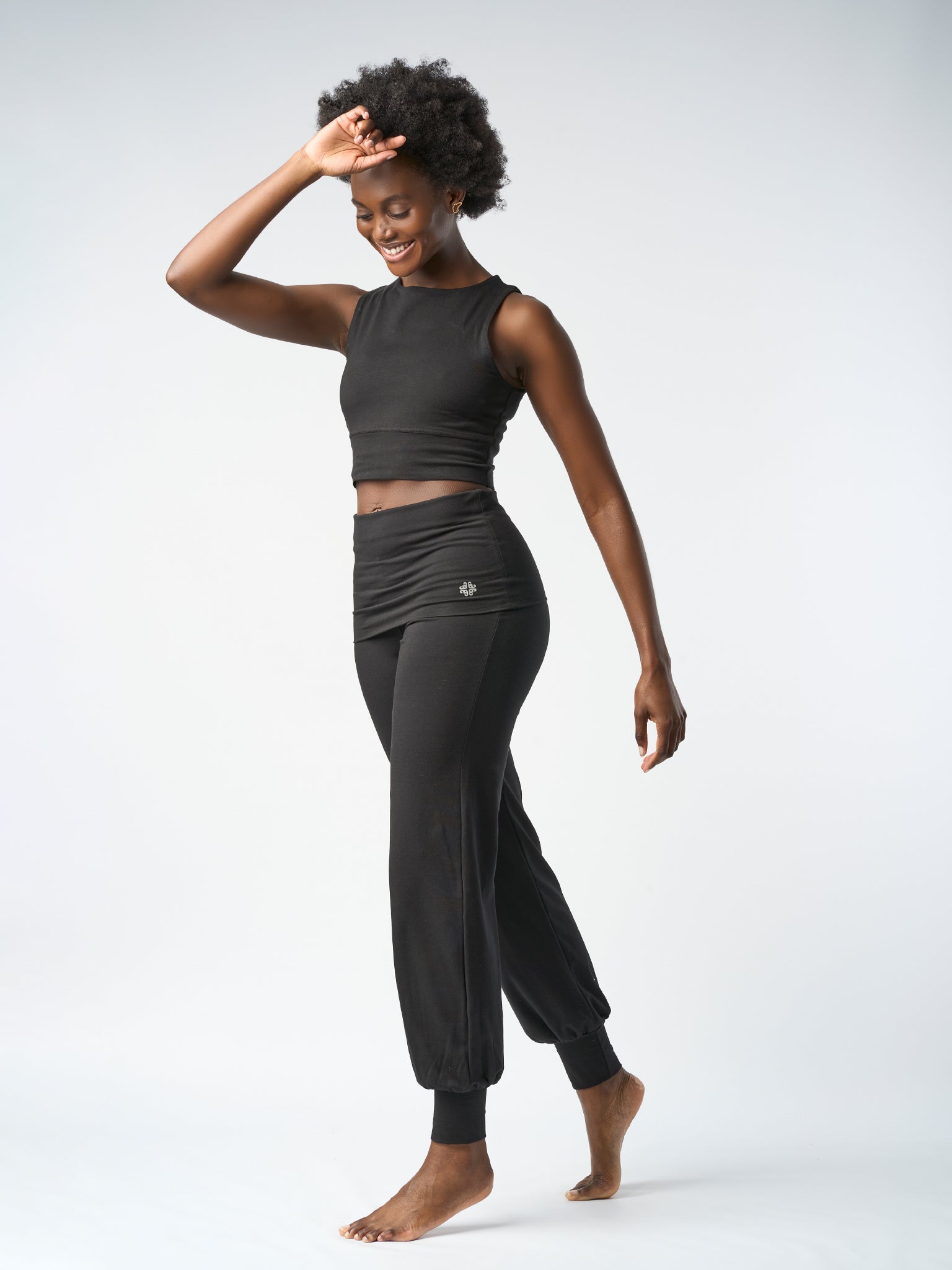 Gossypium Aspire Harem Pants for Women - Comfortable Black Cotton Lounge Pants for Yoga, Meditation, and Home Relaxation