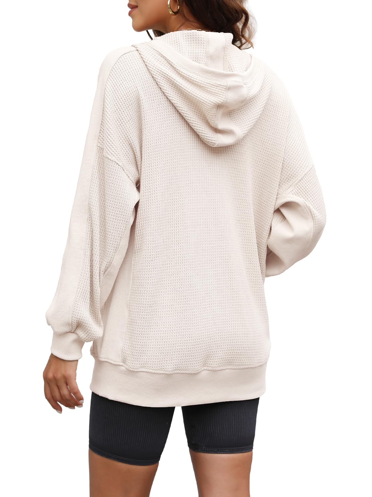 Yanekop Women's Oversized Zip-Up Hoodie Jacket - Waffle Knit Shacket Coat with Pockets | Fall & Winter Outerwear for Casual Outfits, Streetwear & Layering